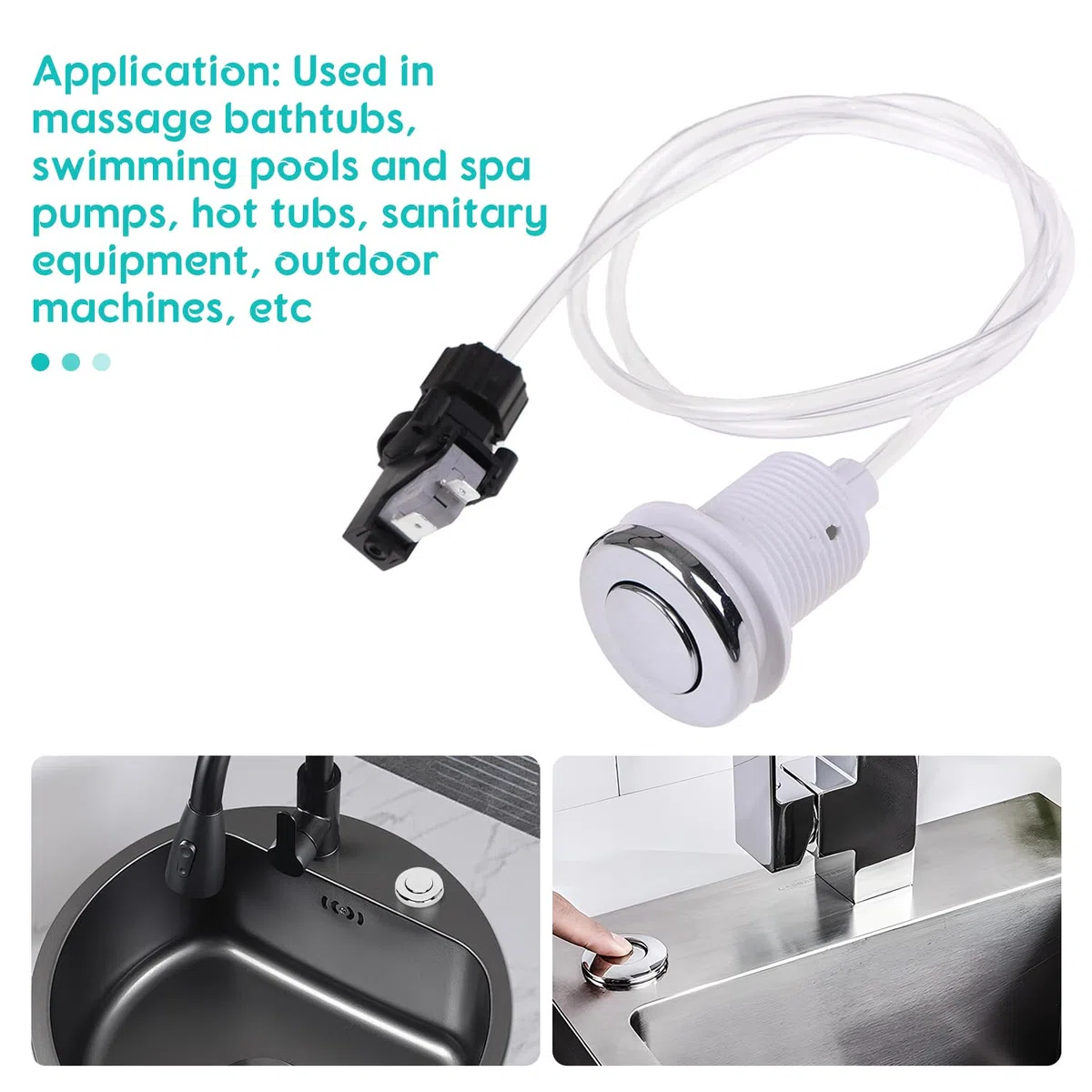 Tissting Interruttore di Pressione Aria, 250V Pulsante Tritarifiuti Interruttore Spazzatura Disposer Air Switch Kit Pulsanti Aria Tubi Interruttore a Pulsante per Bagno Vasca