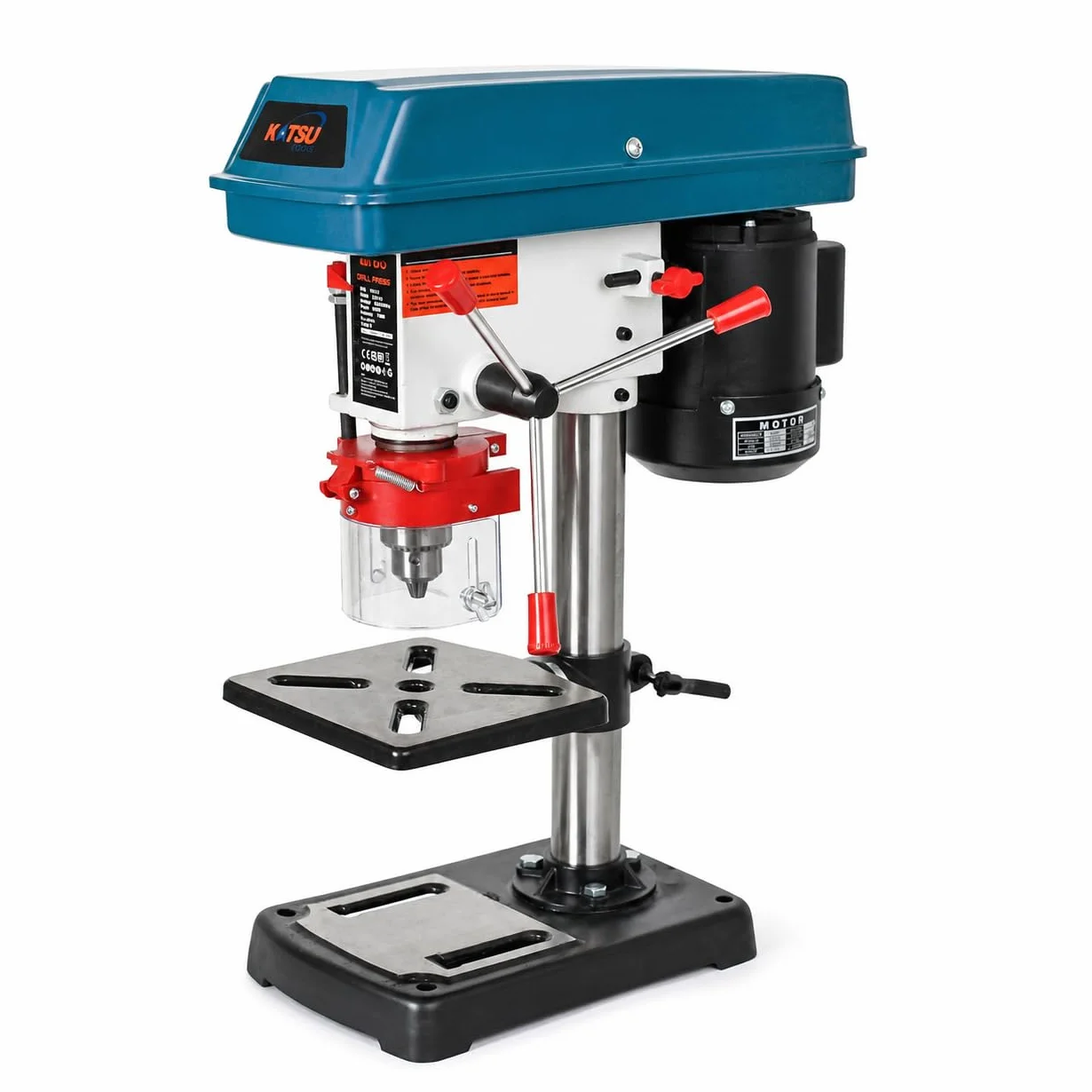 KATSU Tools Trapano a colonna da banco 250 W + mandrino 13 mm + interruttore elettronico 5 vel. + profondità foratura 50 mm + 2620 giri/min