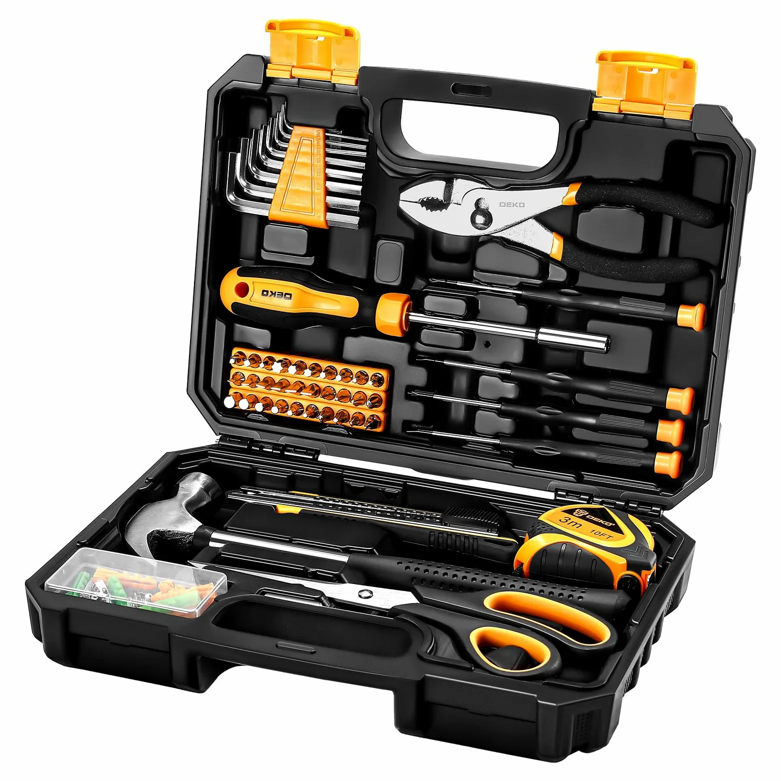 DEKOPRO Kit di utensili manuali generici per la casa con custodia in plastica, kit di attrezzi multiuso per la casa, include strumenti essenziali per riparazioni in ufficio e università, 50 pezzi