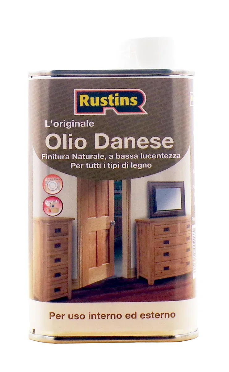 Rustins 500ml Danish Oil - Olio danese chiaro originale per tutti i tipi di legno - esterno e interno - sicurezza, cibo e giocattoli