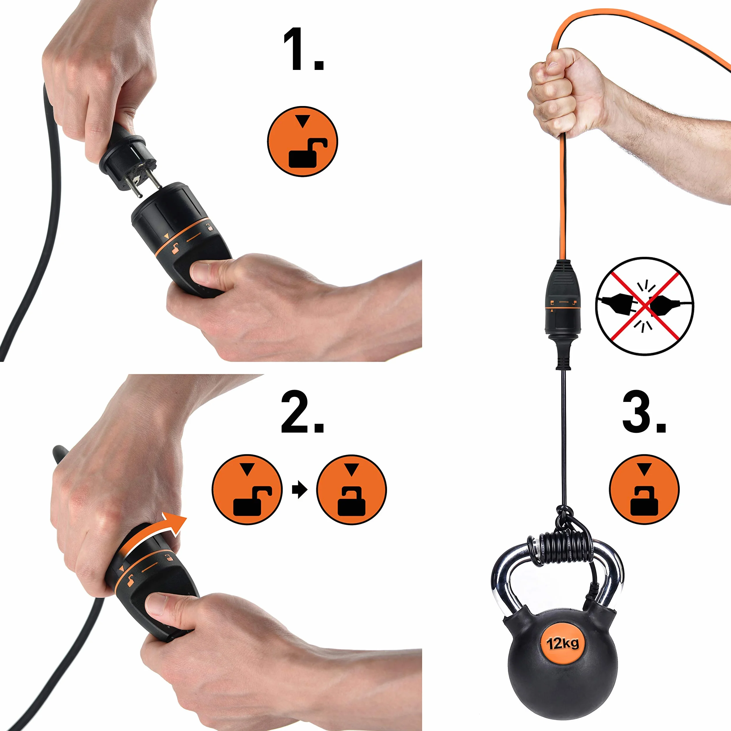 Electraline 01742 Prolunga Elettrica, Adattatore industriale CEE IP44 1.5M, Cavo H07RN-F 3G1.5 con Presa Electralock dotata di Meccanismo di Blocco che impedisce disconnessioni accidentali della spina