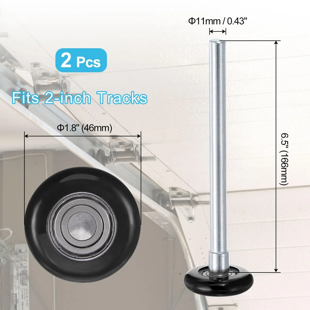QUARKZMAN 2pz Rulli per Porte Garage in Nylon 1,8" per Binario 2", Asta Lunga 6,5" per Ruote Silenziose per Porte Garage, Cuscinetto Precisione 6200zz con 8 sfere, Nero
