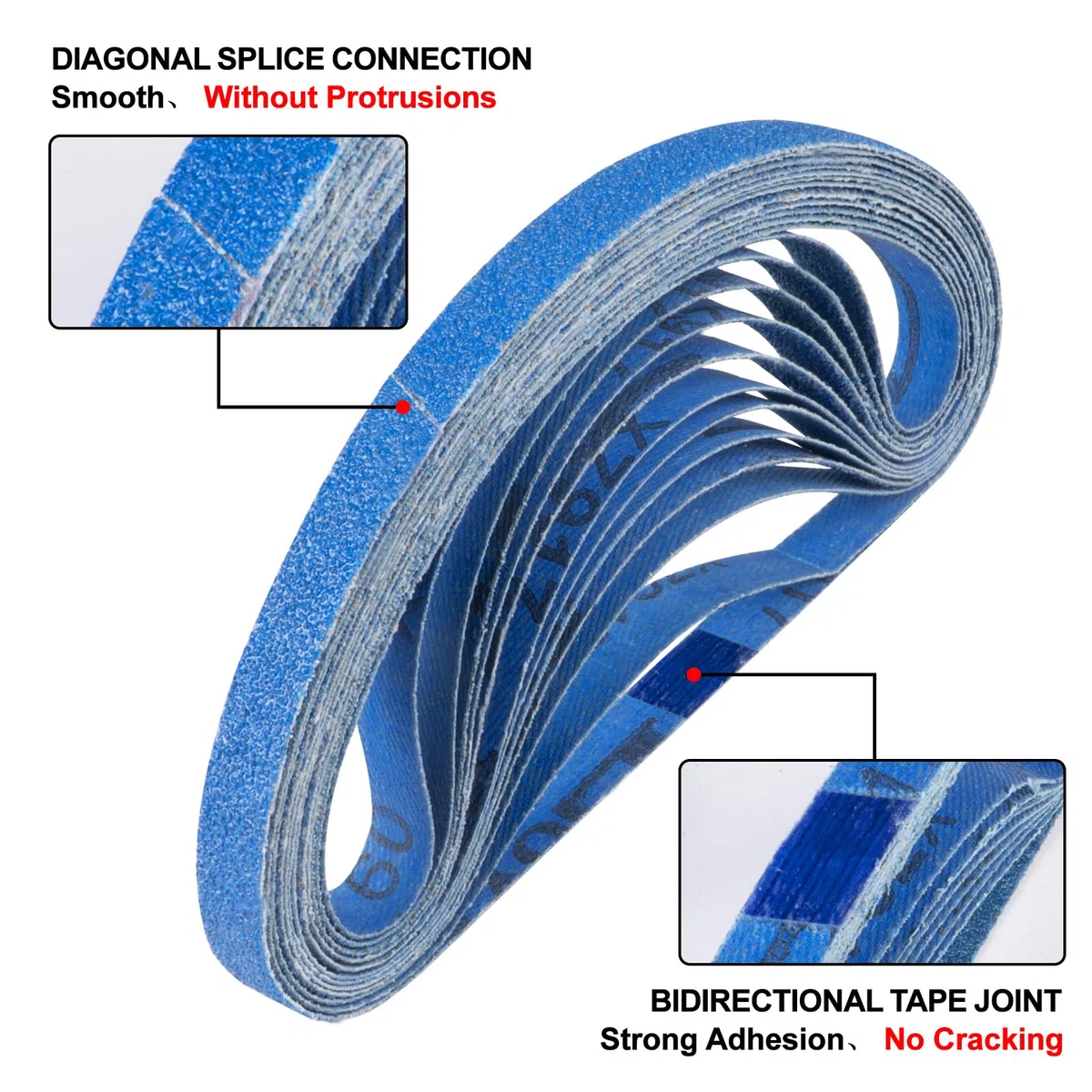 Nastri Abrasivi 13 x 457 mm, 48 Pezzi Set di Set di Nastri Abrasivi Zirconia 40/60/80/120/180/240/400 Grane, per Levigatrici a Nastro, Legno, Metallo, Pietra, Gesso