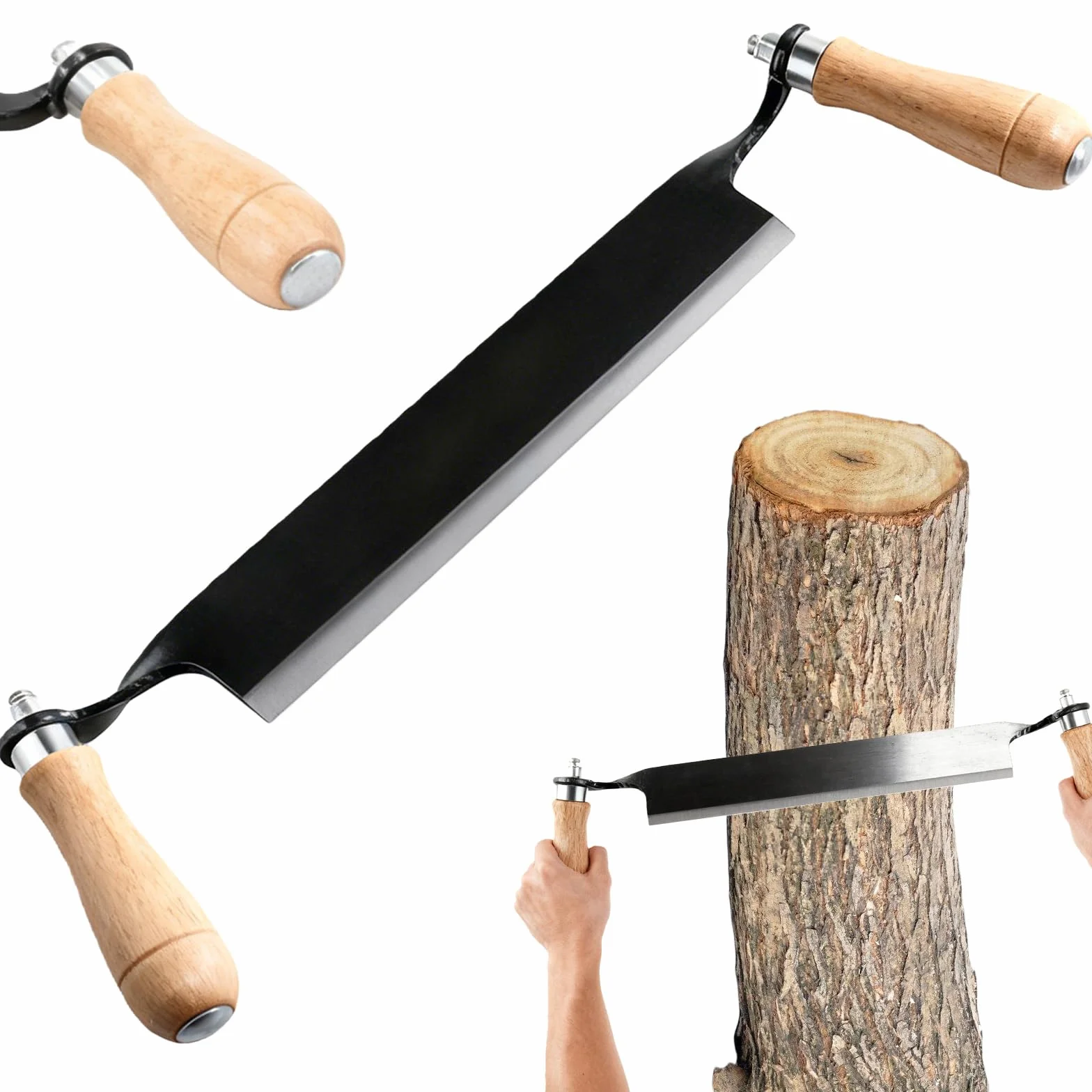 GBKDQQ Coltello da traino per legno: 8 pollici Multifunzionale coltello con manici in legno, coltello da traino, ferro per la lavorazione del tronco d'albero, spelucchino per la lavorazione del legno