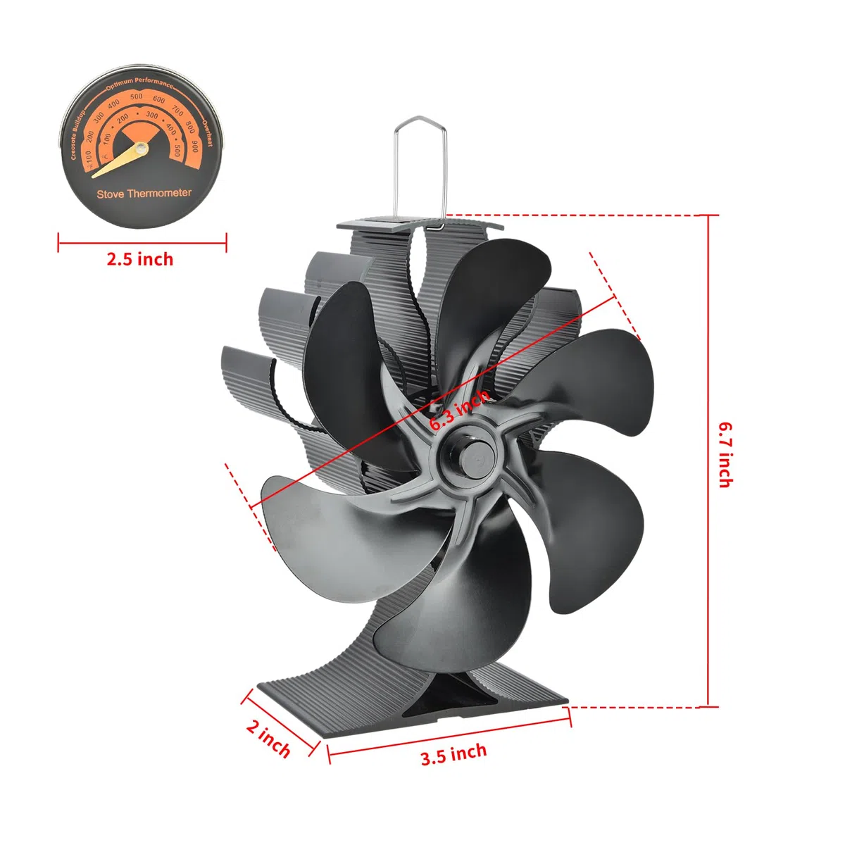 SHAVINGFUN Ventilatore per Stufa a Legna,6 Lame Ventola da Caminod Senza Corrente Silenziosa,Ventola Stufa a Gas/Pellet/Legna per Bruciatore di Tronchi/Stufa/Camino, Argent, 4