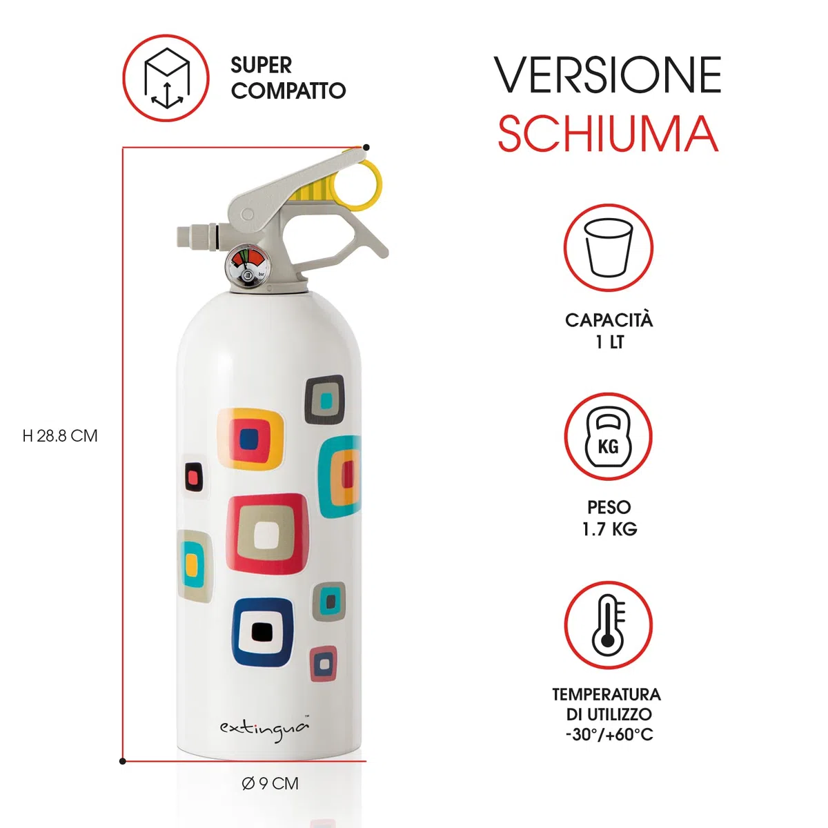 Estintore Casa Omologato ABF 1 kg Estintore Schiuma Presa Antipanico Regalo Uomo Donna per Uso Domestico, Cucina, Auto, Barca, Mini Estintore per Interni, 1 pz