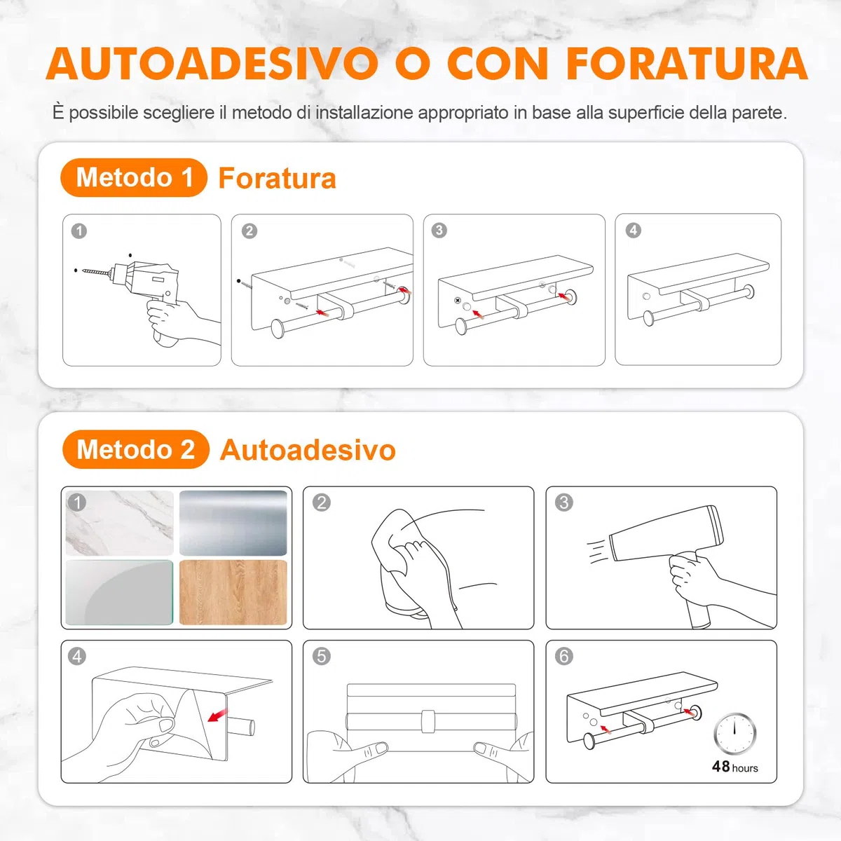 Ibergrif Portarotolo Carta Igienica Doppio con Mensola, Porta Carta Igienica da Parete in Acciaio Inox, Installazione Adesiva o con Foratura, Portarotolo WC per Bagno o Cucina, Nero