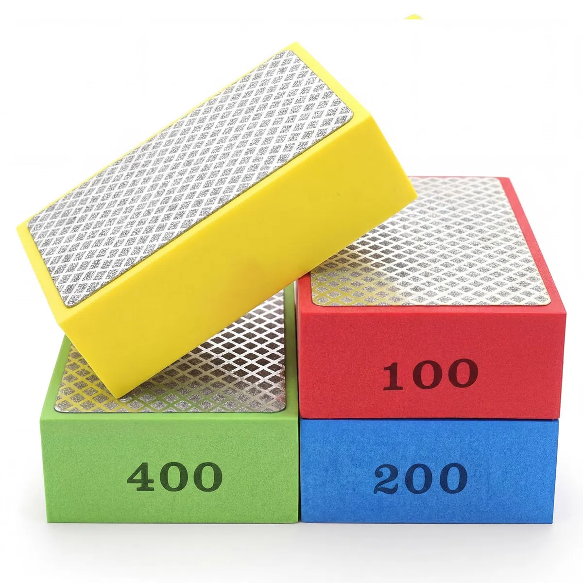 4 Pezzi di Tamponi Abrasivi |Tamponi Diamantati per pietra, marmo, cemento | Levigatura, molatura, lucidatura e sbavatura di bordi taglienti | Grani 60# 100# 200#400#