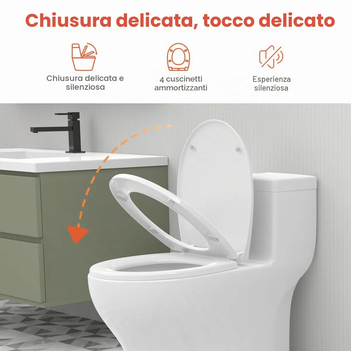 AIMAX Sedile WC, Tavoletta Universali O Forma Bianco, Copriwater Chiusura Ammortizzata, Rapido Montaggio, Facile da Pulire, Plastica Antibatterico, 45 x 37 x 2,51 CM