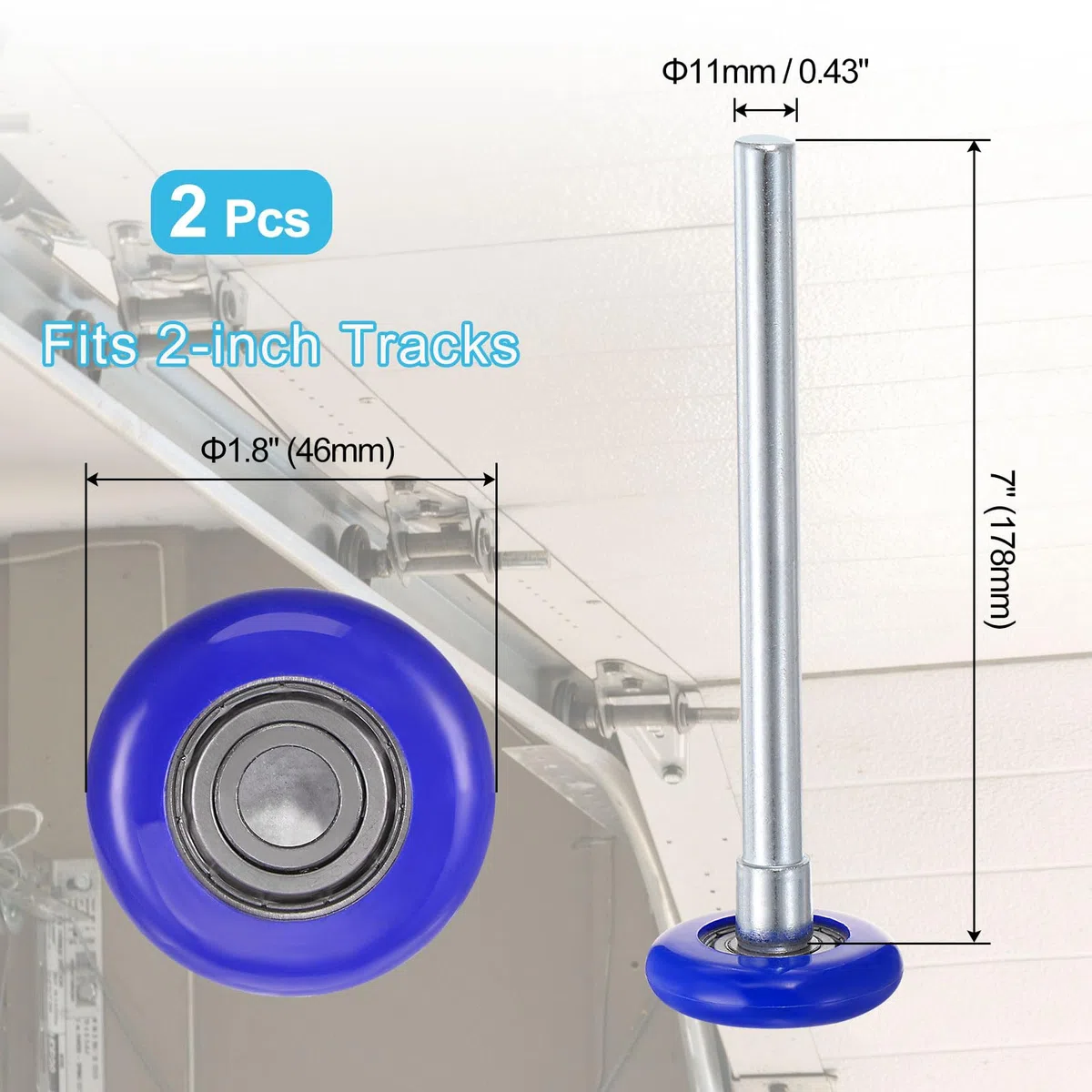 QUARKZMAN 2pz Rulli per Porte Garage in Nylon 1,8" per Binari 2", Asta Lunga 7" per Ruote Silenziose per Porte Garage, Cuscinetto Precisione 6200zz con 8 Sfere, Blu