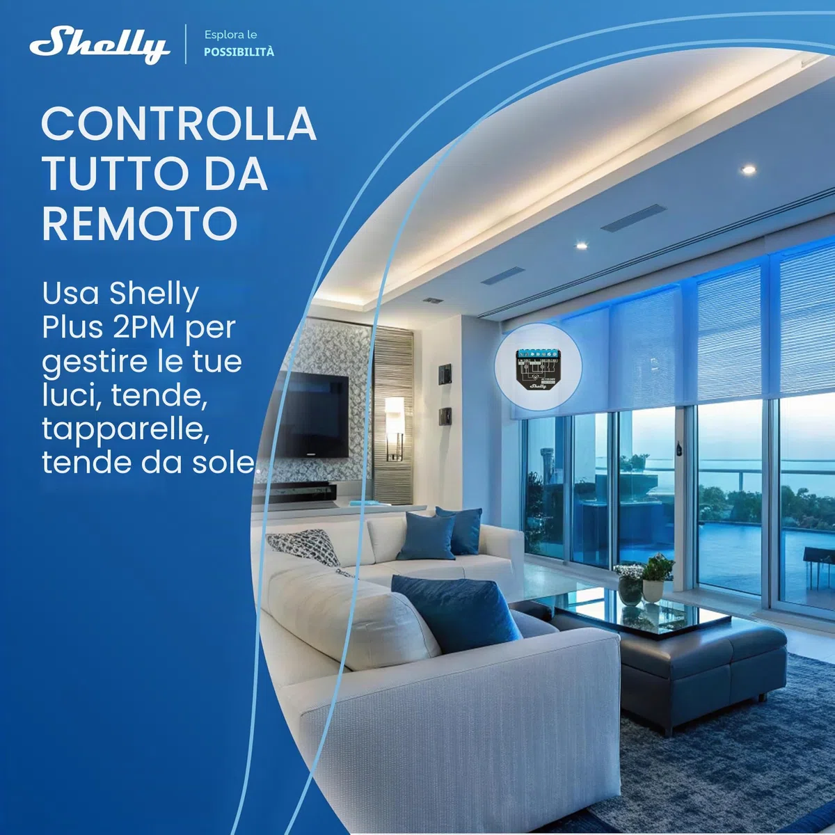 Shelly Plus 2PM interruttore Relè Wi-Fi a 2 canali, consente controllo di luci e interruttori o apertura e chiusura di tapparelle e misurazione della potenza rilevata, nero