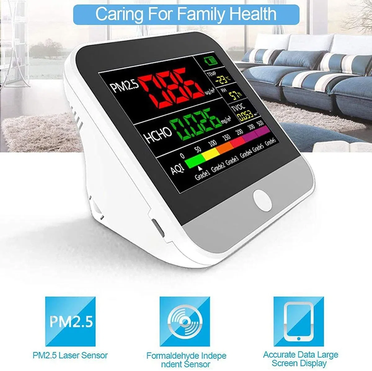 JJJ Precis Analizzatore di Gas, PM2.5 Formaldeide (HCHO) TVoc Tester Detector Inquinamento atmosferico Monitor Temp/Hum Diagnostic Meter Detect Durevole