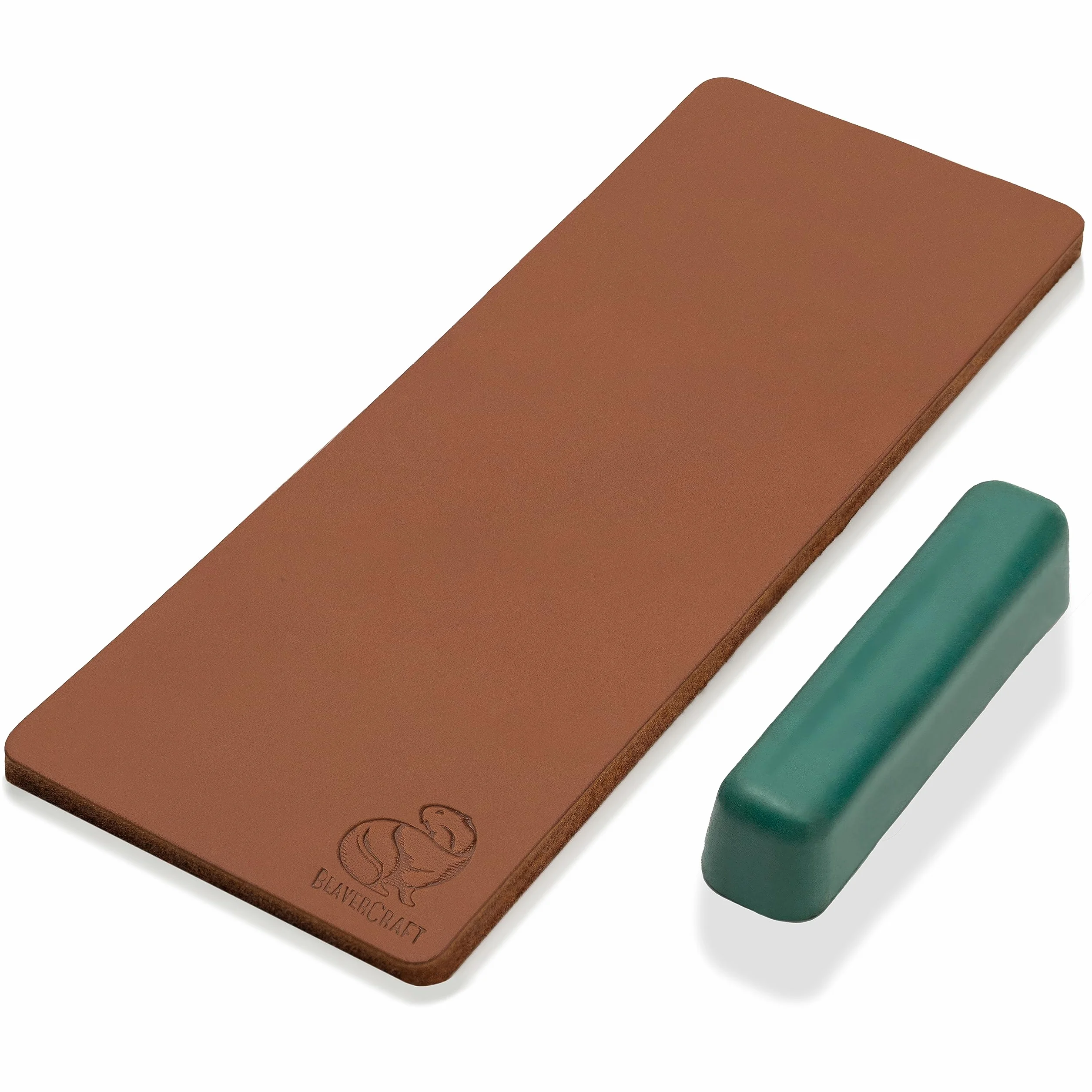 BeaverCraft LS2P1 Coramella in Pelle per Affilatura Coltelli – Kit 8 x 20 cm con Pasta Lucidante, Doppia Faccia per Affilare e Lucidare