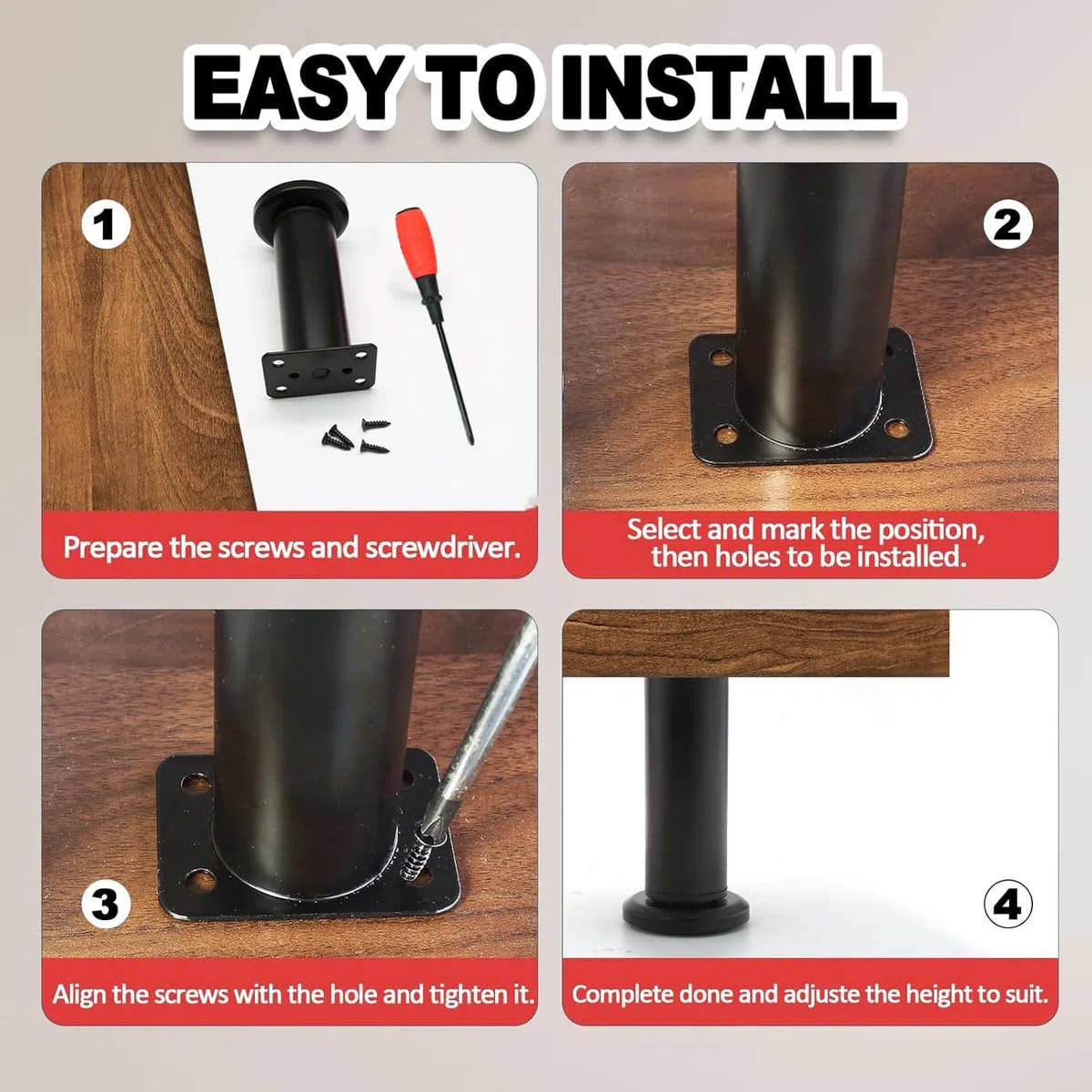 4 Gambe da Tavolo inMetallo,Gamba daTavolo Regolabile, Gamba da Tavolo Regolabile,Gambe per Mobili, kit include Cacciavite e viti (Bianco, 18-32 cm)