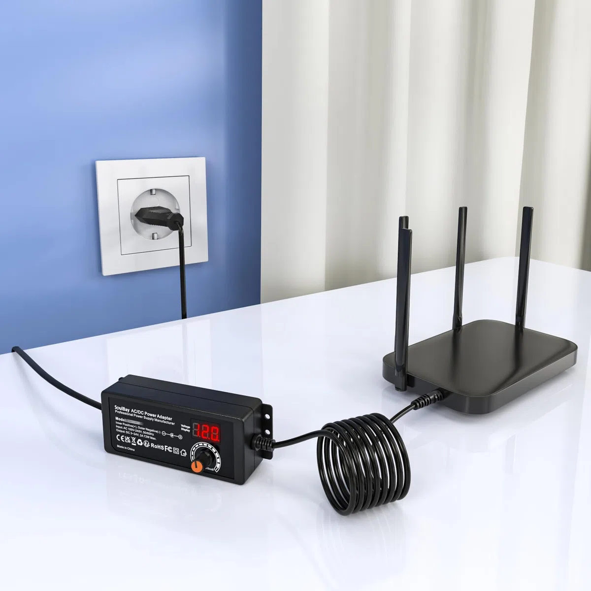 SoulBay Alimentatore Universale, 3-24V 72W Caricabatterie Universale AC/DC con 14 punte CC cavo di Inversione Polarity Converter per Elettronica Domestica CCTV Striscia LED - 3000mA max.
