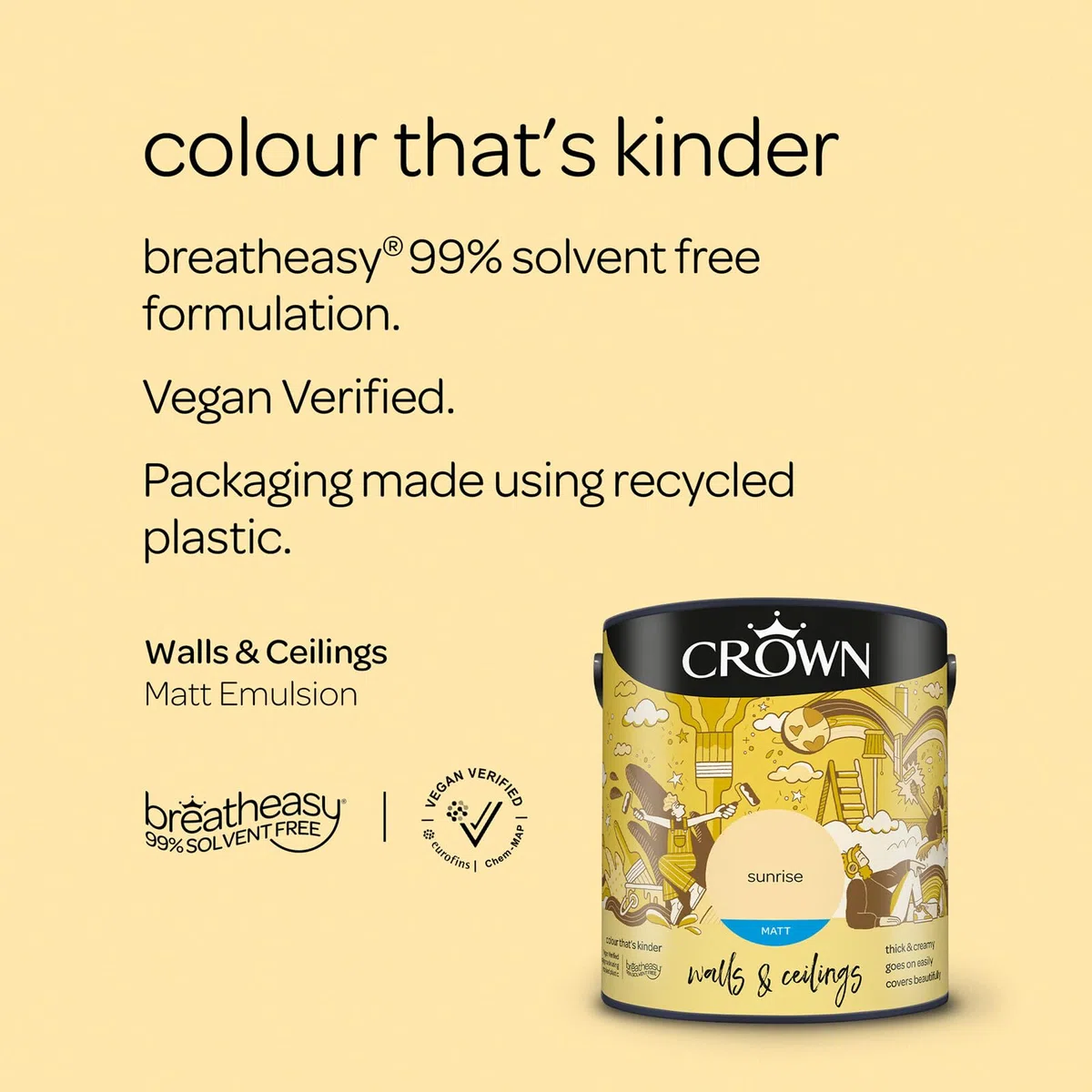 Crown - Vernice a emulsione opaca per pareti e soffitti, 2,5 l, colore: alba