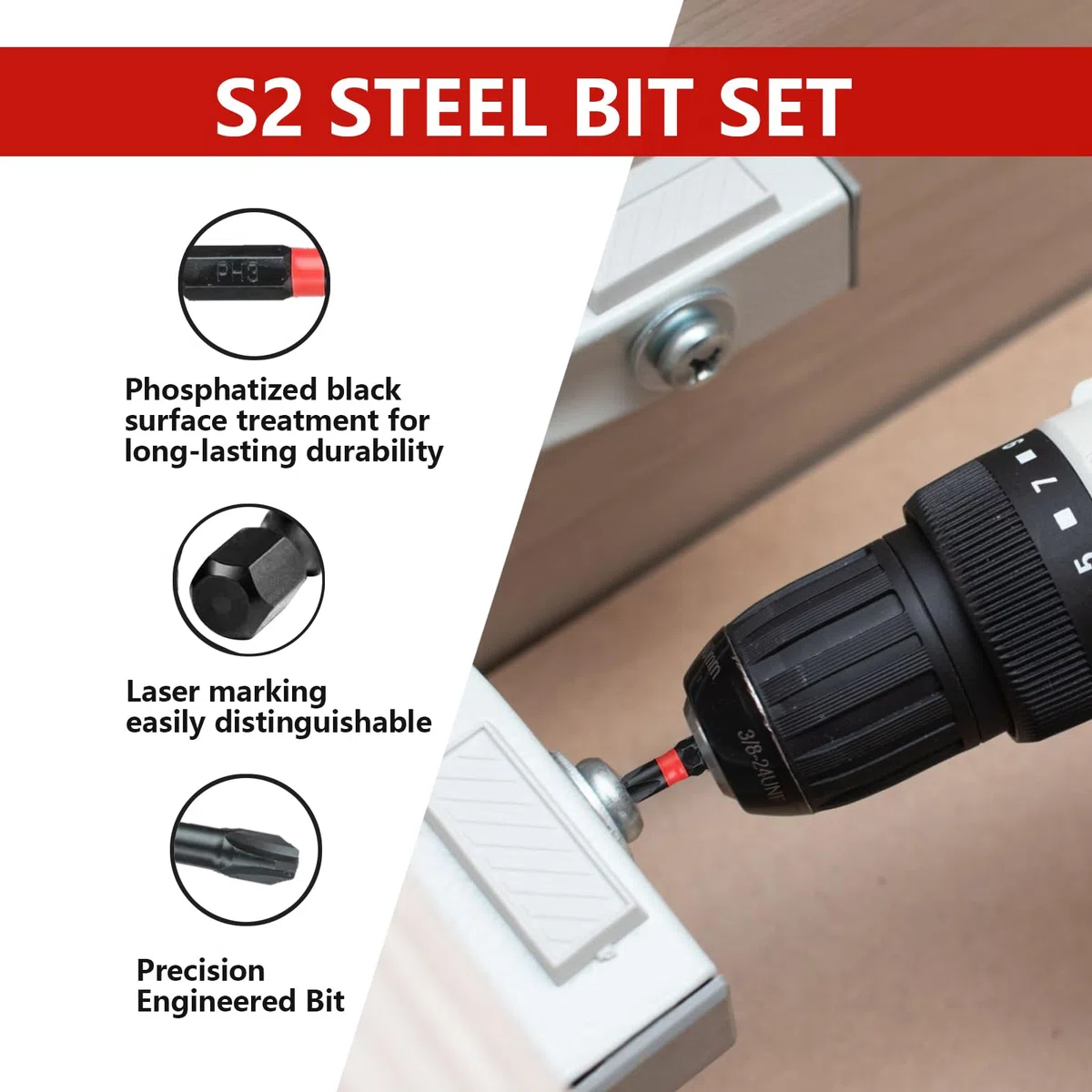 Set di 40 punte per cacciavite a percussione con alloggiamento robusto, in acciaio S2, punte da trapano a percussione lunghe 2,5 cm e 5,1 cm con supporto retrattile e cacciavite magnetico per