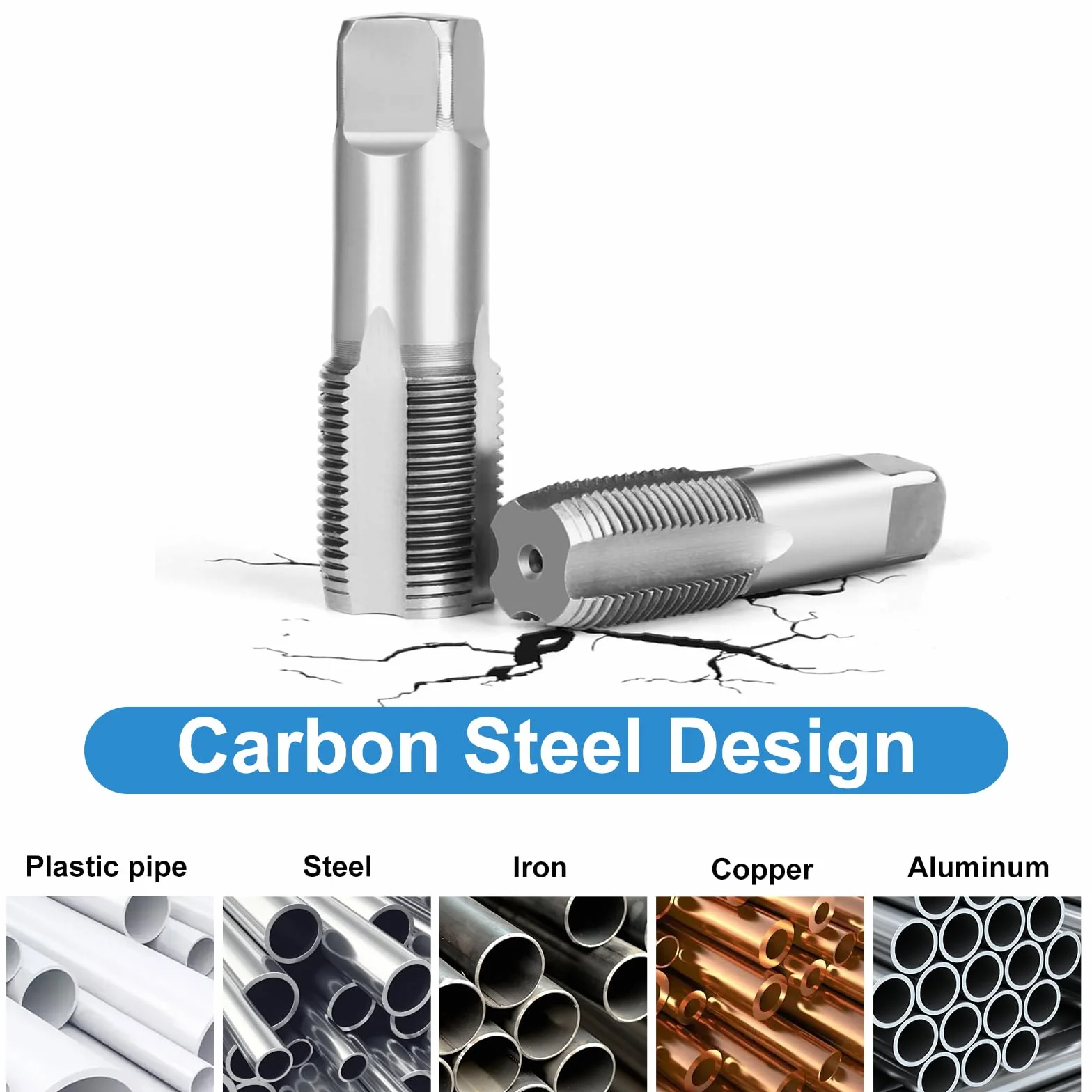 Set di 5 maschi NPT per filettatura NPT da 1/8", 1/4", 3/8", 1/2", 3/4", 3/4", 3/4", 3/4", in acciaio al carbonio, per tubi in PVC, filettatura precisa