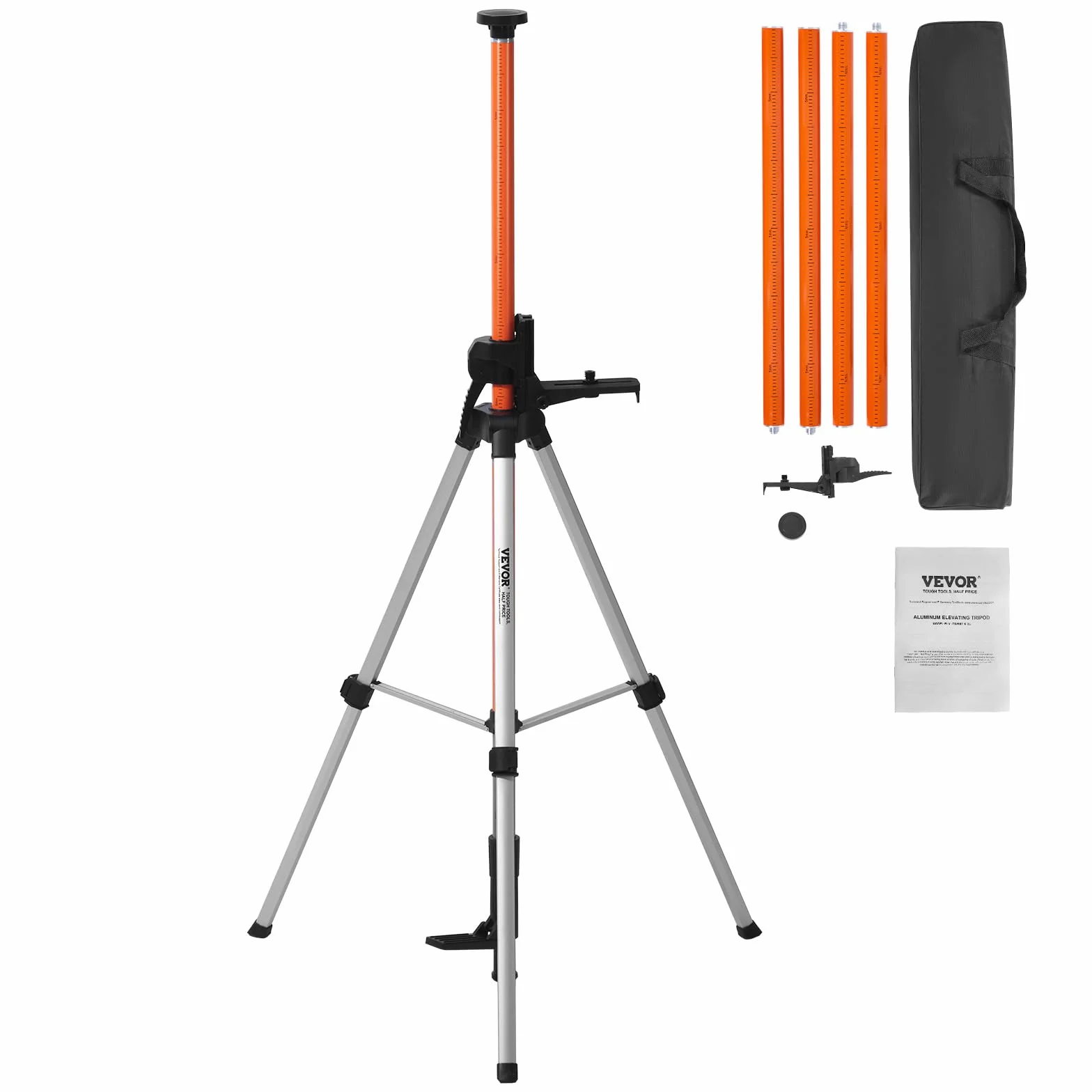 VEVOR Treppiede per Livella Laser, Attacco Filettato Regolabile Altezza 104-340 cm con Bolla di Livello Supporto Robusto, Asta Estensibile, Treppiede Alluminio Leggero Scanner Laser, Capacità 4,54 kg