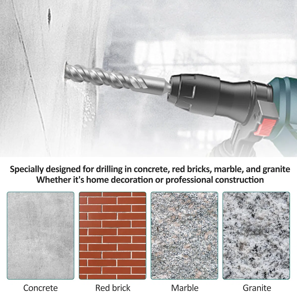 SDS Plus - Punta per trapano a percussione professionale, 32 mm x 350 mm, 4 tagli in metallo duro, per pietra, pietra naturale, cemento, muro di mattoni