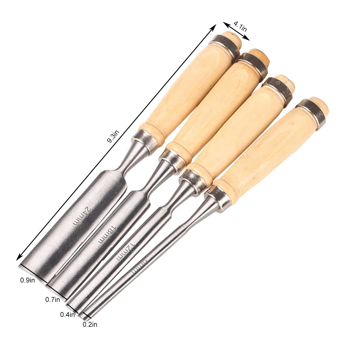 Set di sgorbie da 4 pezzi, scalpello affilato per legno, strumento per carpenteria in legno per falegnami principianti e professionisti