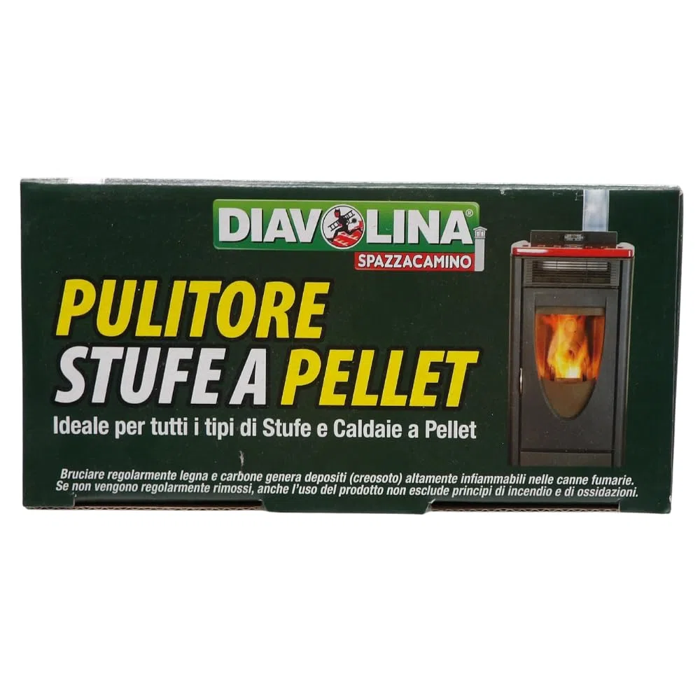 Pulitore Stufe a Pellet, Distrugge la Fuliggine, Libera la Canna Fumaria, Ideale per Tutti i Tipi di Stufe e Caldaie a Pellet, Formato da 1,5kg (2 Unità)