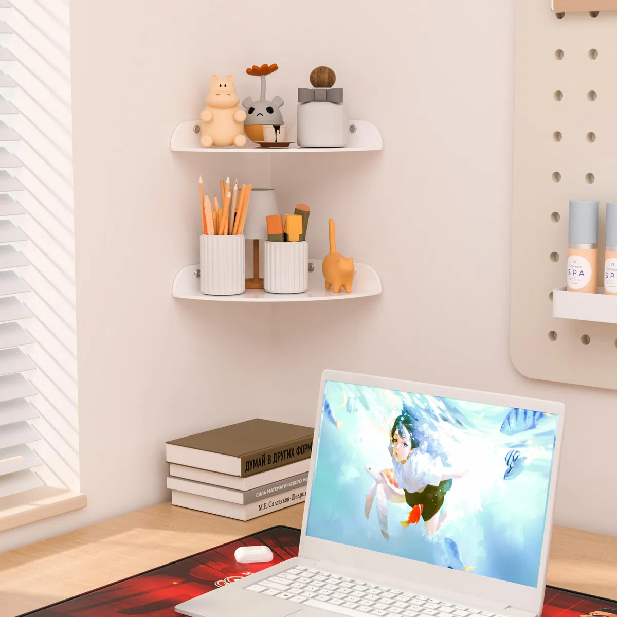 Sezanrpt 24 x 24 cm, set di 2 scaffali ad angolo in acrilico, per decorazione domestica, altoparlanti, telecamere di sicurezza, servizi igienici, piante, figurine, cosmetici, libri