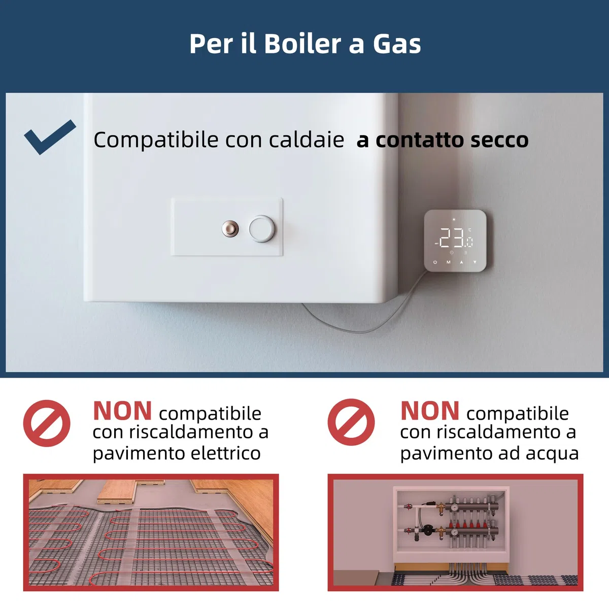 Termostato a batteria 2 fili per caldaie a gas，cronotermostato manuale ambiente a parete