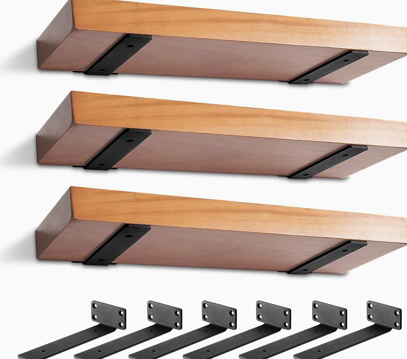 Staffa per mensole resistente, staffa rustica per mensole galleggianti per montaggio a parete, 6 staffe per mensole industriali nere (confezione da 6 pollici)