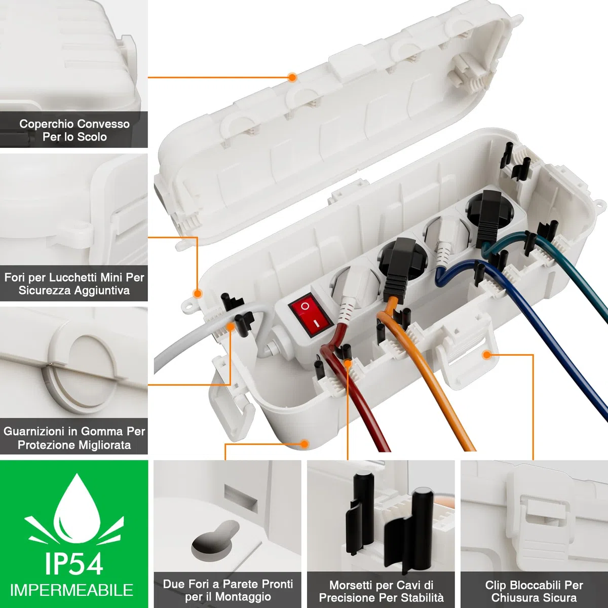 RESTMO Scatola per Cavi Media IP54 (29x13,2x10cm) – Impermeabile per Esterni, Ideale per Proteggere Prolunghe, Ciabattine e Connettori Angolari - Coloer Binaco