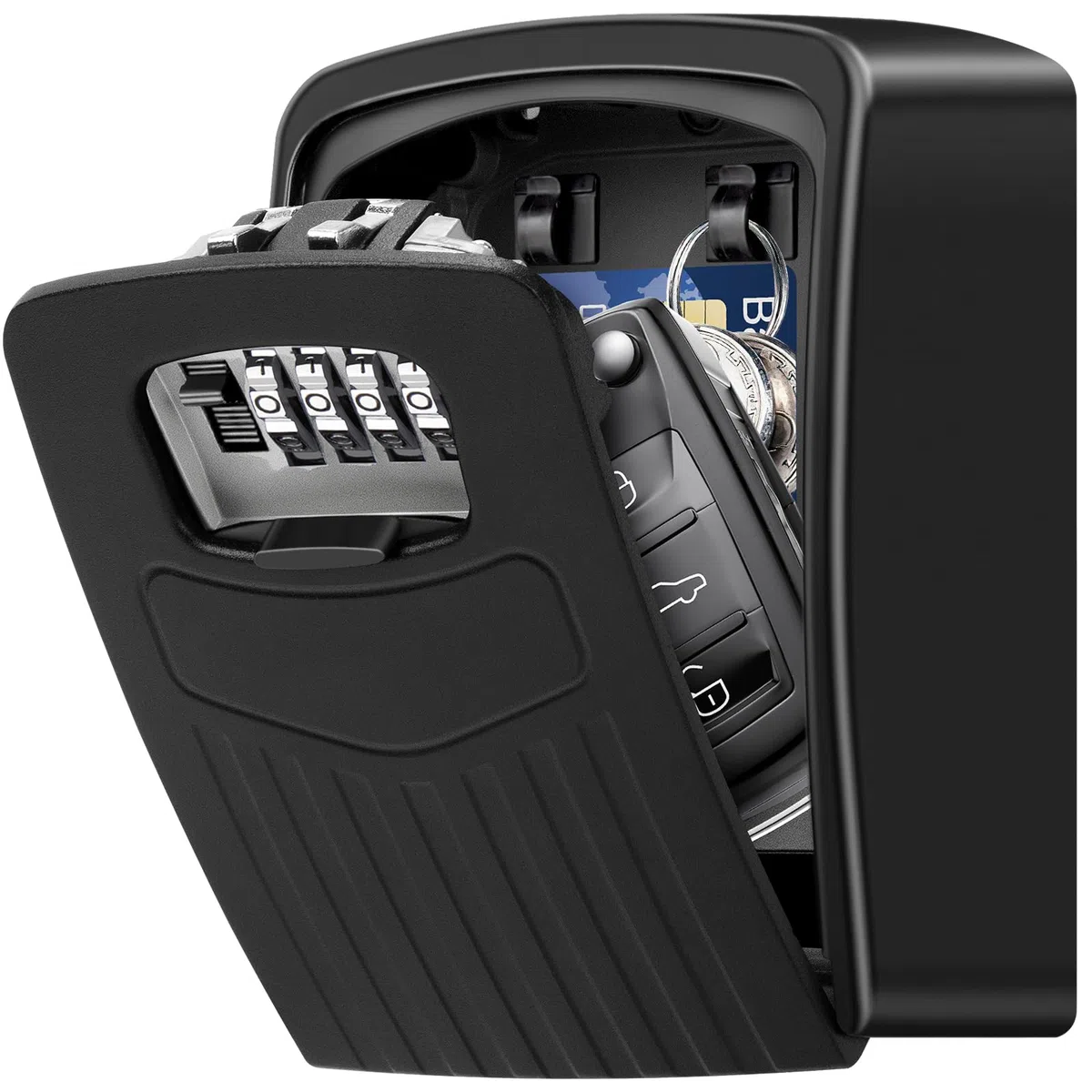 Cassetta Sicurezza Chiavi, Cassaforte per Chiavi Grande, Cassaforte Chiave Combinazione, Key Lock Box Custodia 4 Cifre e Lucchetto per Esterno Casa Garage Ufficio Palestra (nero)