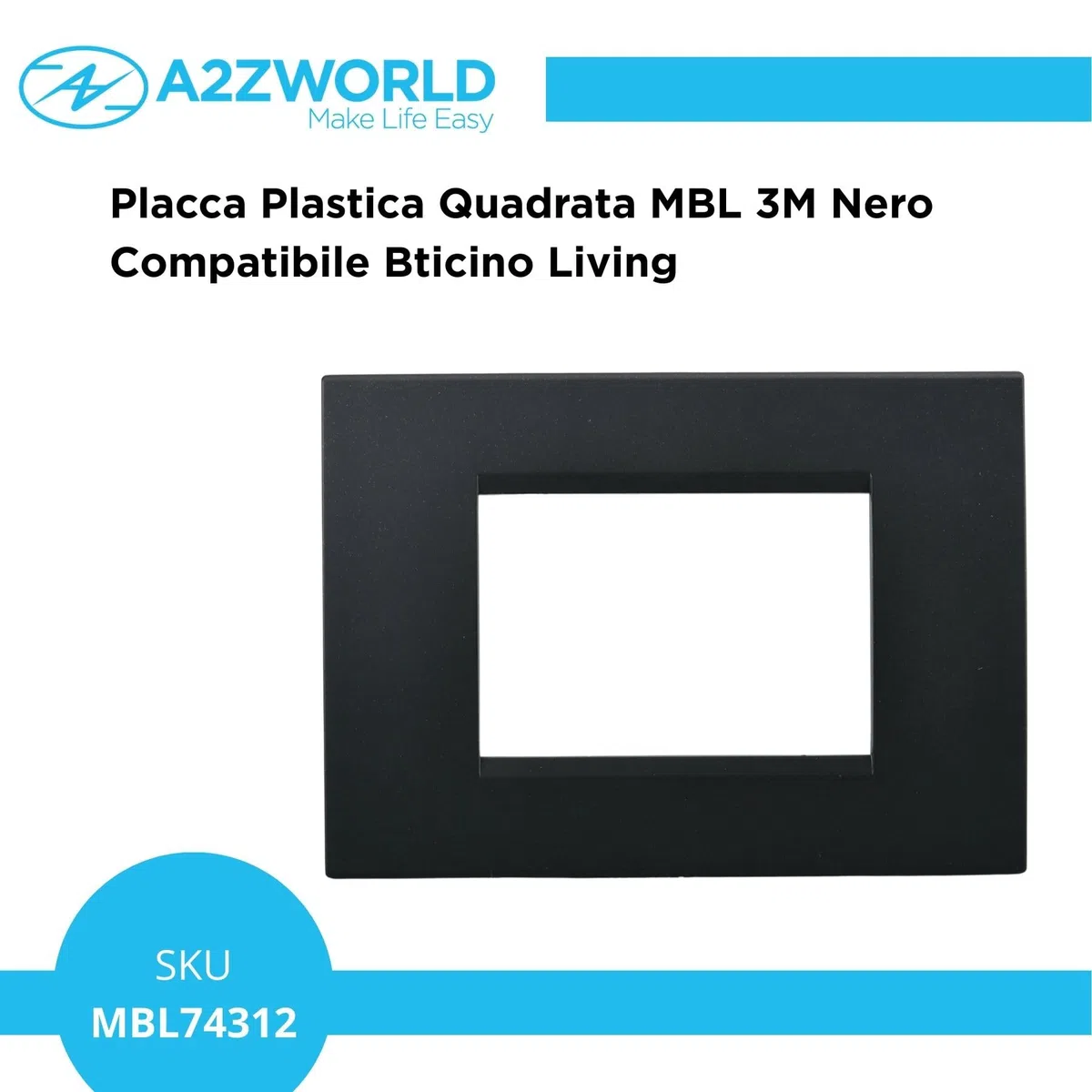 10 Pezzi Placca Plastica Quadrata, 3 Moduli Posti Per Scatola 503, Compatibile Con Bticino Living, Colore Nero, Serie MBL