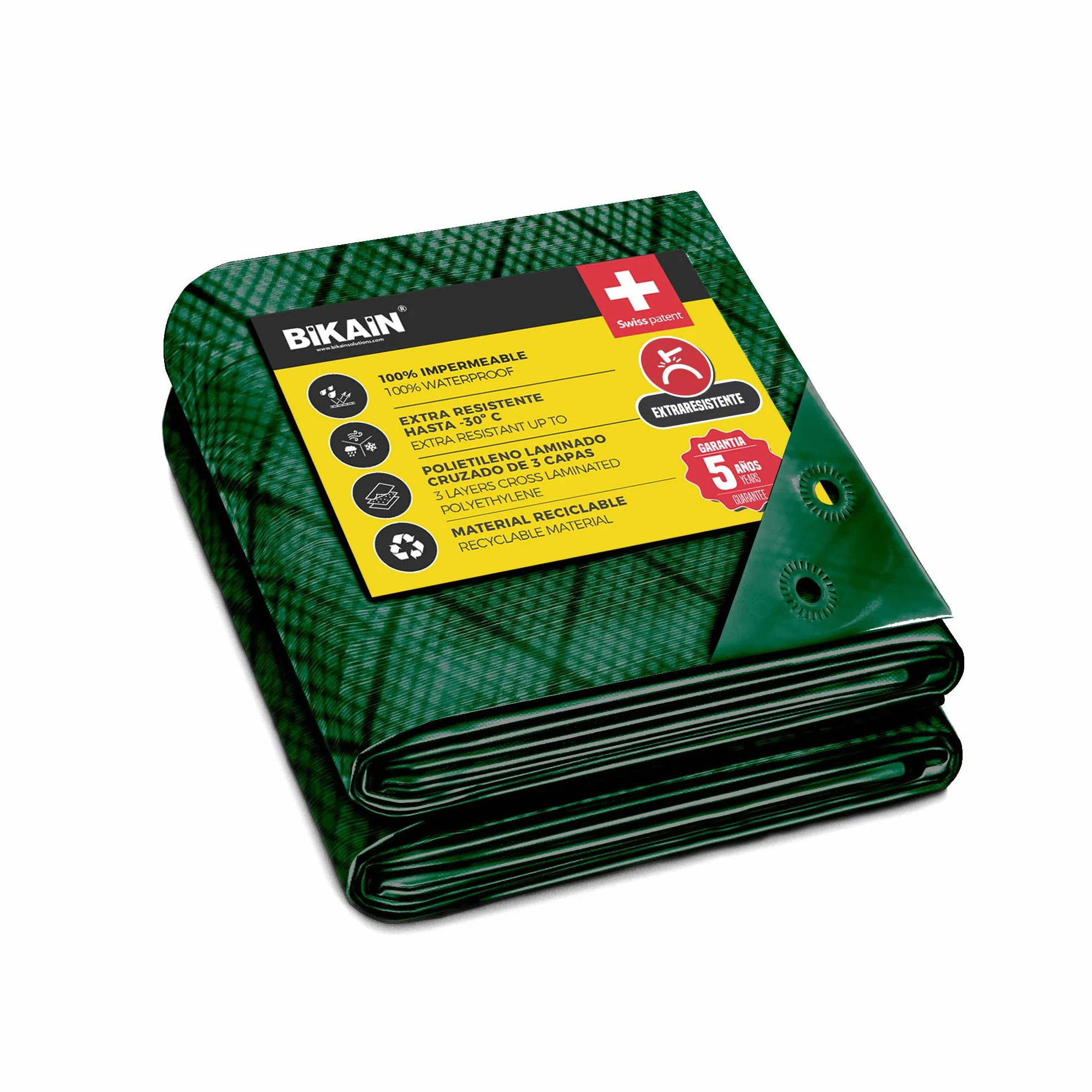 Bikain - Telo Impermeabile esterno - 3x5 metri - 90g/m2 Rinforzato - Occhielli Antistrappo - Telo 100% Impermeabile e 100% Protezione UV - Copritutto Multiuso - 3 Strati Laminato Incrociato
