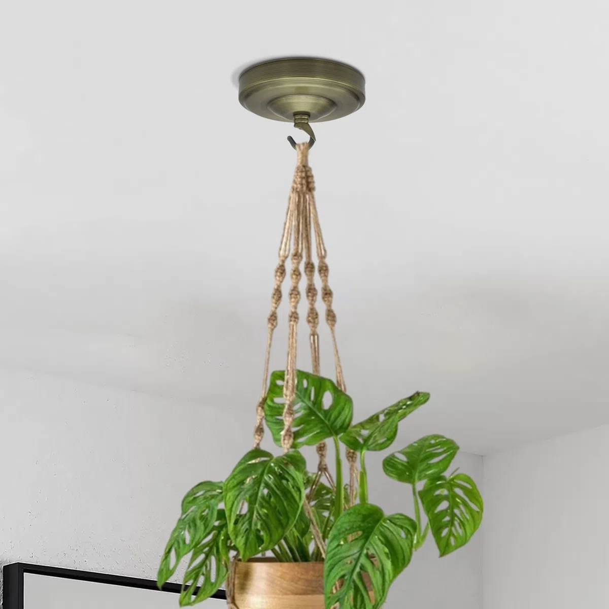 LEDSone Placca con gancio per rosone da soffitto, vintage, in ottone verde metallo, 10,5 cm, confezione da 2 pezzi, antico singolo attacco laterale esterno con accessori per lampadari, lampade a