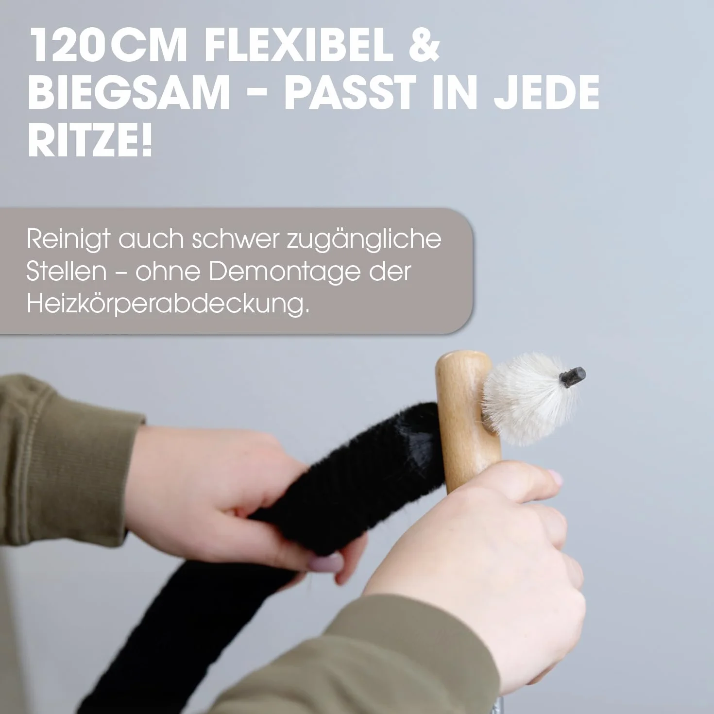 Spazzola per Caloriferi - 2 pezzi - 120 cm - Spazzole per Pulizia Radiatore con Setole di Pelo di Capra - Pulisci Termosifoni Flessibile Lungo - Spolverino Cattura Polvere per Radiatori