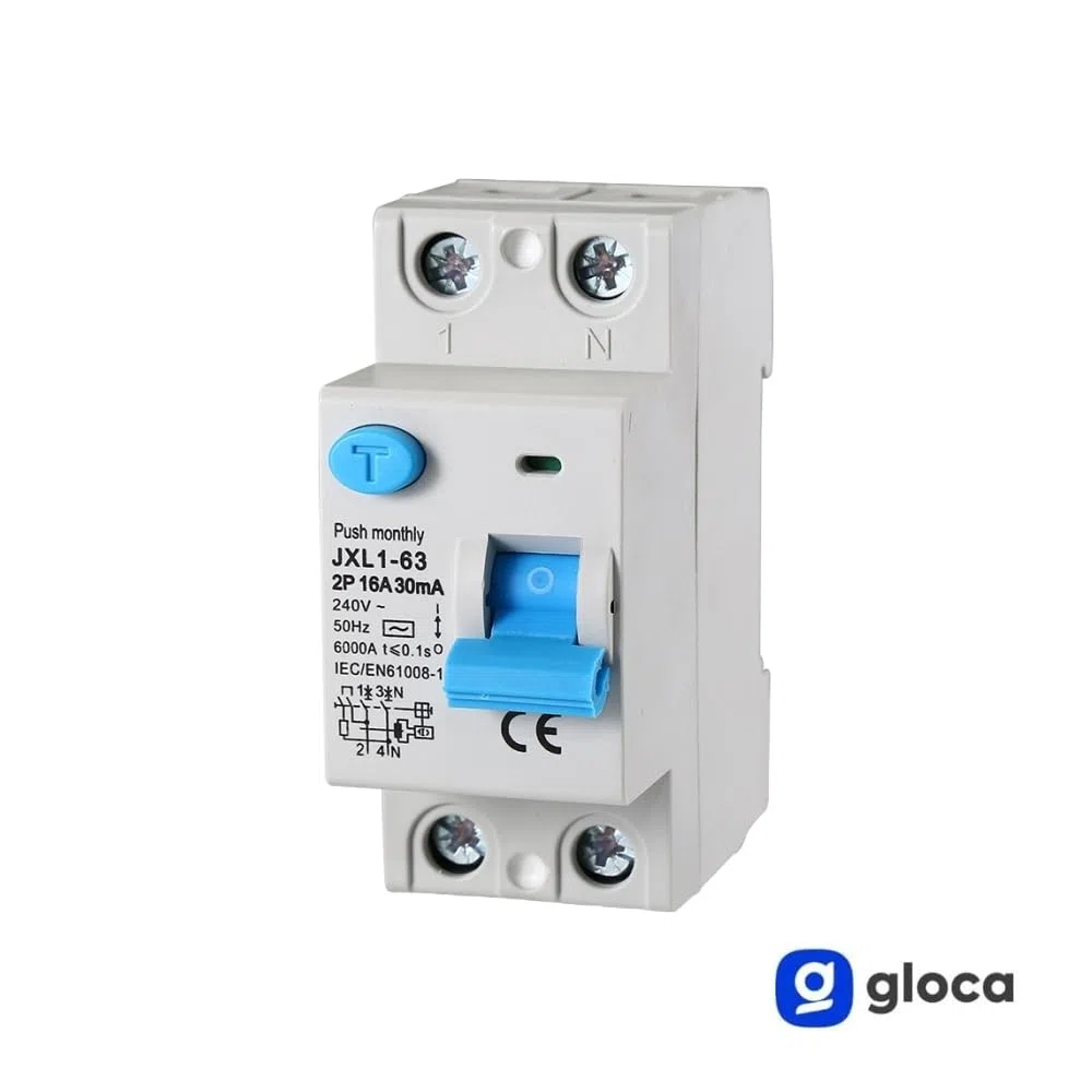 gloca Interruttore Differenziale Puro Salvavita 2P 30mA 220V-6KA CLASSE A 2 Moduli DIN (16 Ampere)