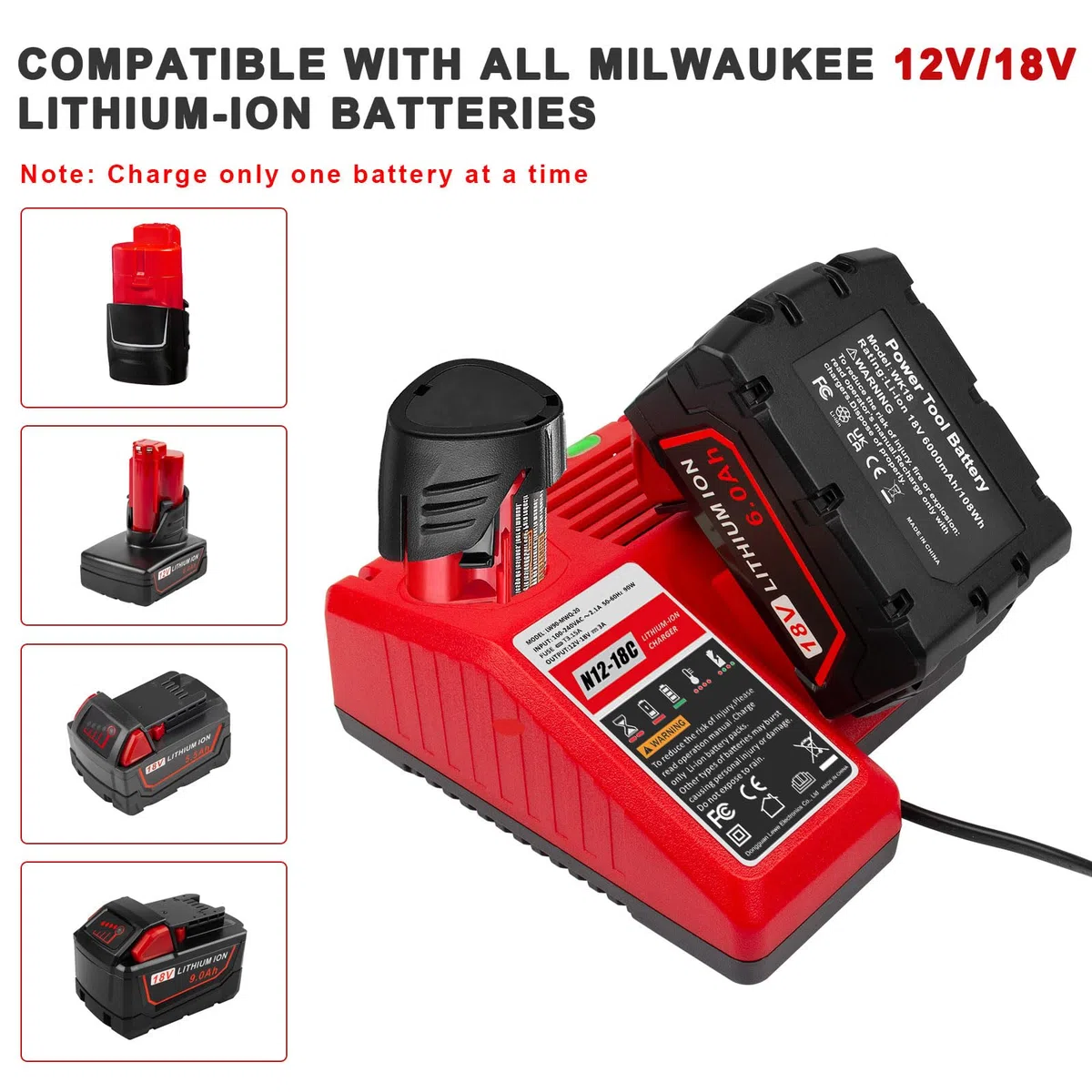 ASUNCELL Caricabatterie M12 & M18 per batterie Milwaukee M18, doppia porta per Milwaukee M12 e 18 V