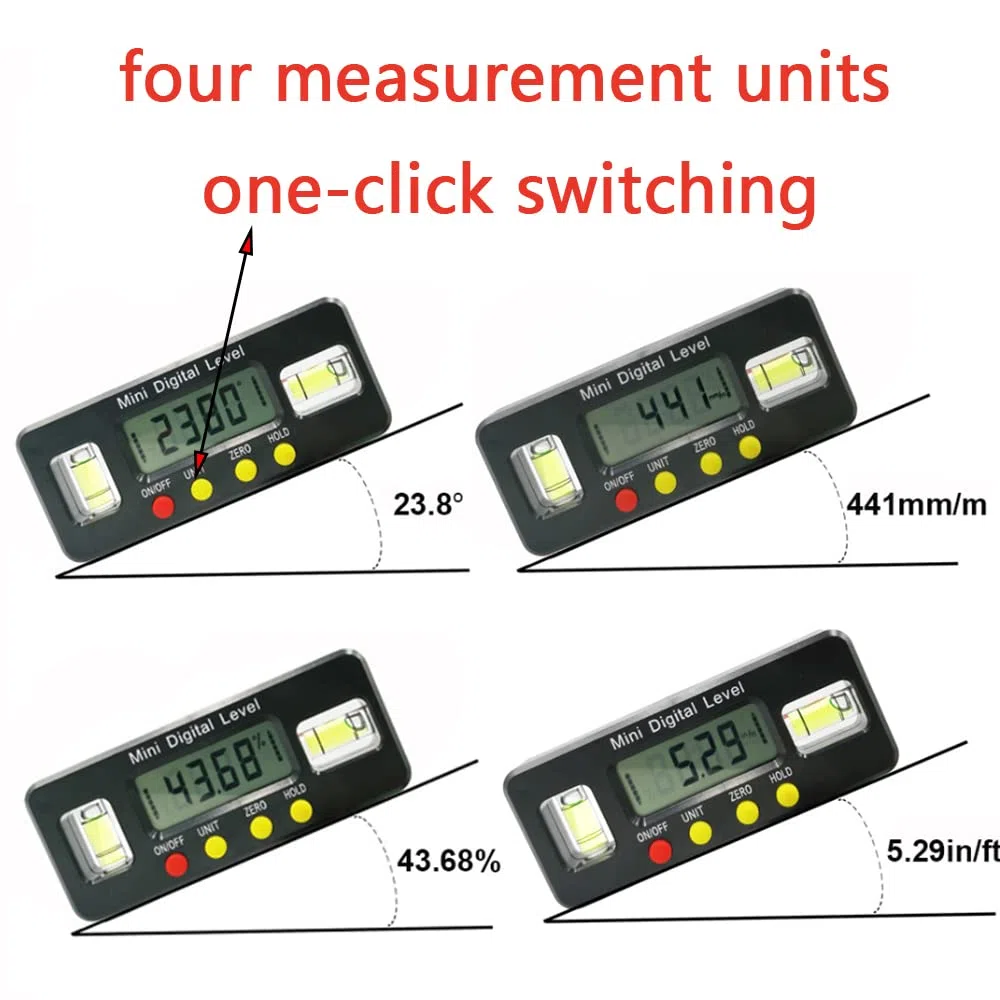 Mini goniometro digitale di precisione a 360 gradi Digital Level Box strumento magnetico di misurazione dell'angolo inferiore con doppia bolla orizzontale verticale scatola di livello digitale (nero)