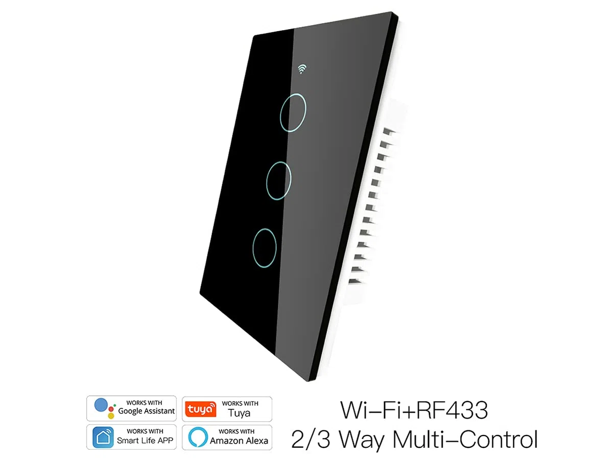 Interruttore Da Parete WiFi, 3 In 1 WiFi 2.4G + RF 433 Mhz + Tasto Touch, Compatibile Con Amazon Alexa e Google Home, Pannello Smart Intelligente Per Scatola 503 Italiana (Nero, 3 Tasti Touch)