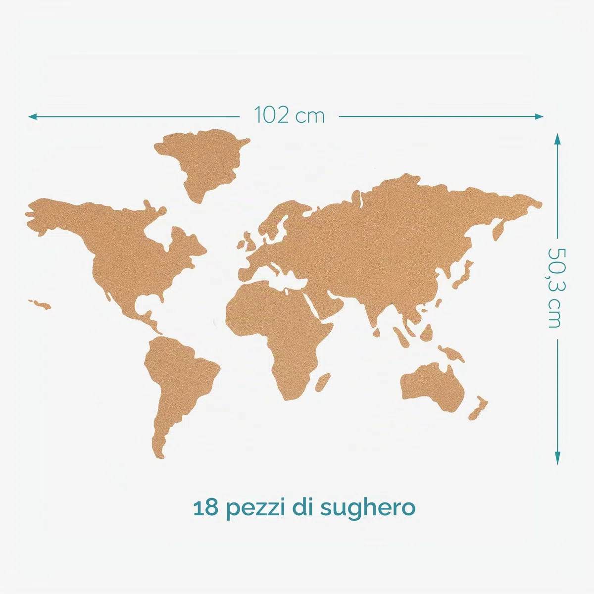 Navaris Planisfero Bacheca Sughero 102x50,3cm - Mappa Mondo Autoadesiva 18x pz 10x Puntine 1x Set Fissaggio - Cork Memo Board con Mappamondo - Marrone