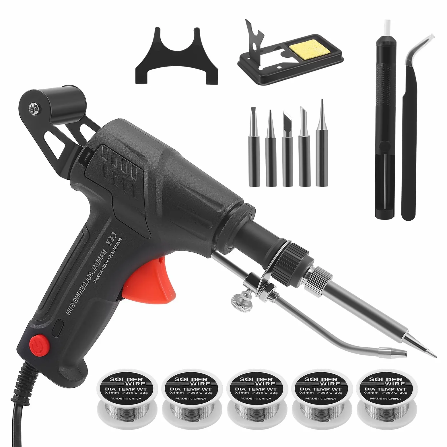 Set di saldatrice portatile professionale, pistola per saldatura, stazione di saldatura industriale con alimentazione automatica e 5 rulli di stagno, per PCB, elettronica, gioielli, saldatura di cavi
