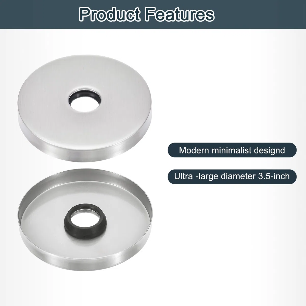 QUARKZMAN Flangia Braccio Doccia Rotonda, Piastra Copertura Acciaio Inossidabile 3.5", Piastra Copertura Lavello per Coprire Spazi e Fori, per Tubi Standard Diametro 20mm Argento Spazzolato