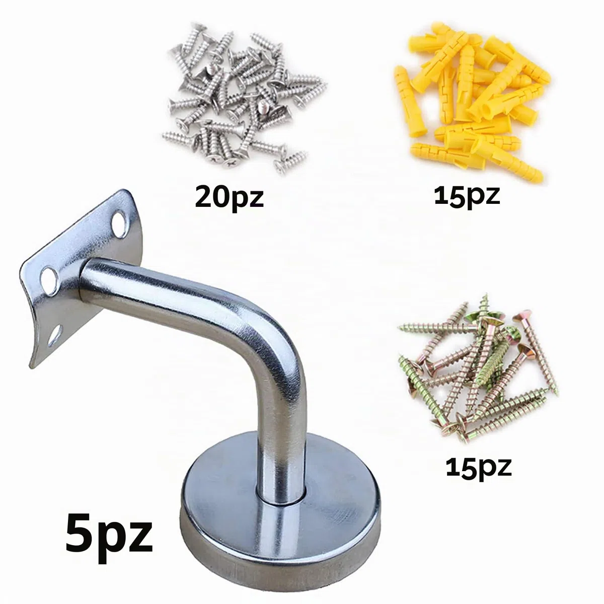 5PCS Staffa per Corrimano, Staffa per Corrimano in Acciaio Inossidabile Supporti a Parete per Corrimano, Utilizzati per Corrimano Scale per Scale interne ed Esterne (Argento)