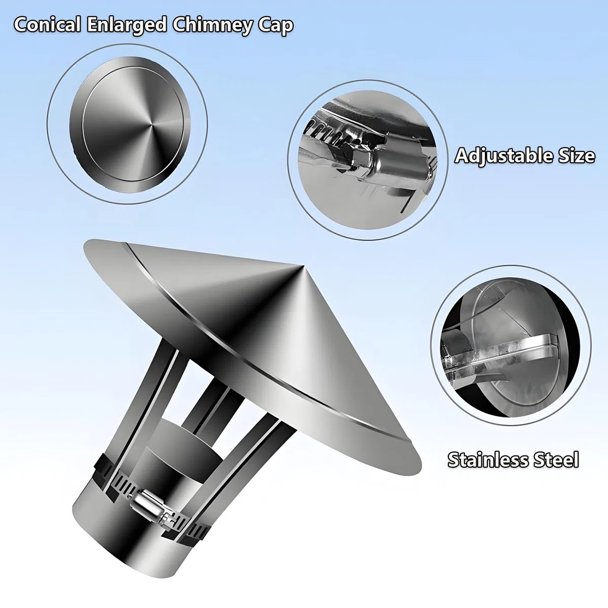 50-300mm Comignolo Antivento Antipioggia per Camino Terminale Canna Fumaria, Copertura Abbattitore Fumi Stufa Pellet, Cappello Scarico for Esterni(150mm/5.9in)