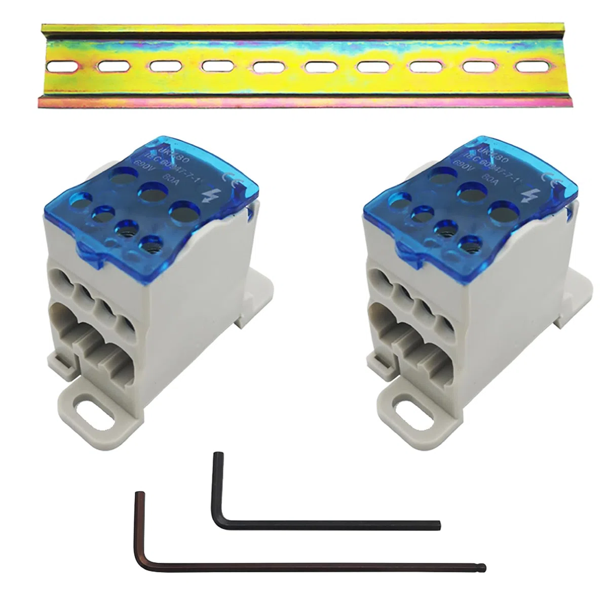 CTRICALVER Kit Morsettiera a Binario DIN, 2 pcs Scatola di Giunzione su Guida DIN 80A, 1 pcs C45 guida DIN, Con chiave esagonale