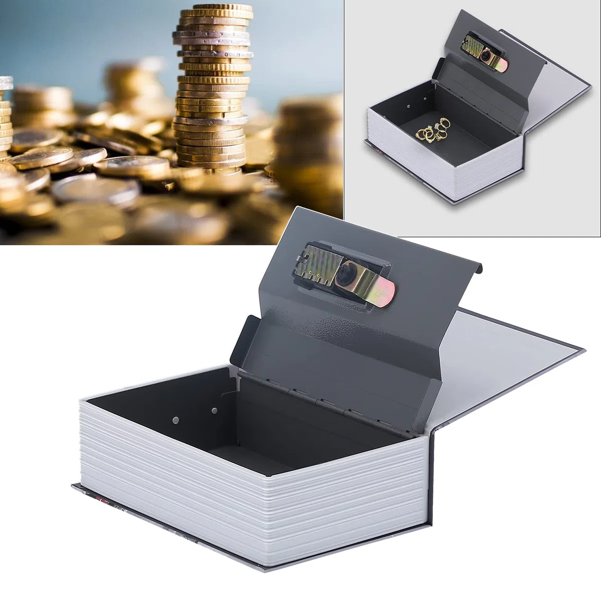 Cassaforte a Forma di Libro Imitazione con Lucchetto a Combinazione, Mini Cassetta di Sicurezza a Forma di Libro per Denaro, Scatola di Immagazzinaggio Segreta Nascosta per Nascondere la Chiave
