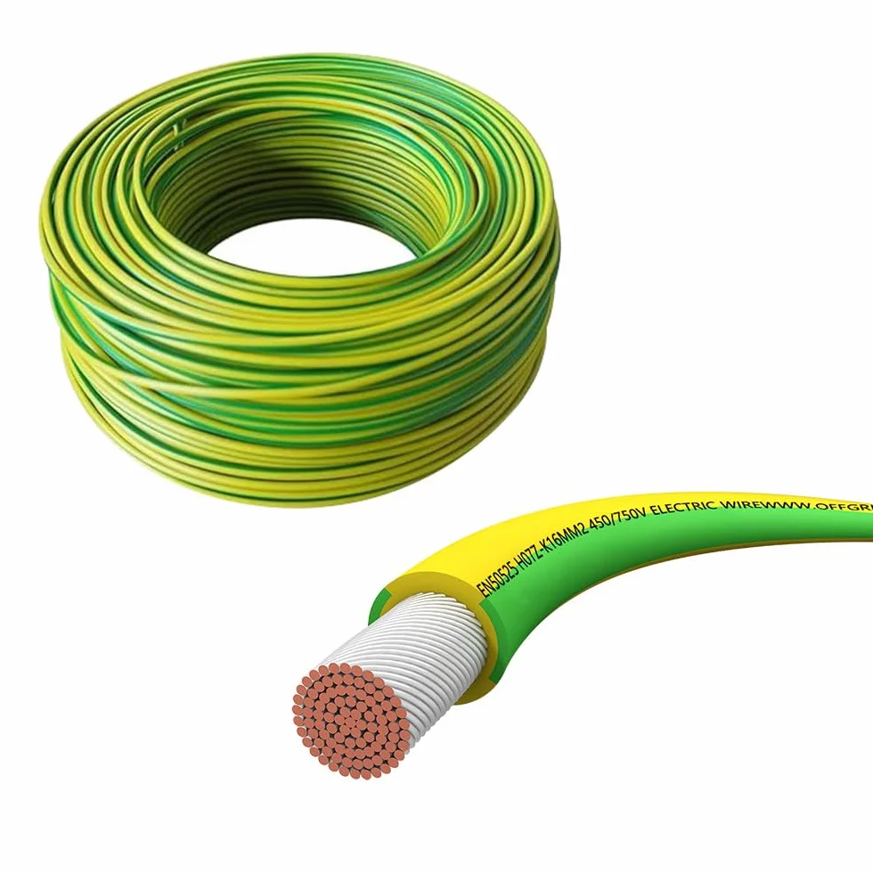 Offgridtec H07V-K cavo di messa a terra 16 mm² 450/750V, rame a fili sottili, isolamento XLPO e PVC ritardante di fiamma, certificato HAR, posa fissa, alta flessibilità (verde/giallo, 30 m)