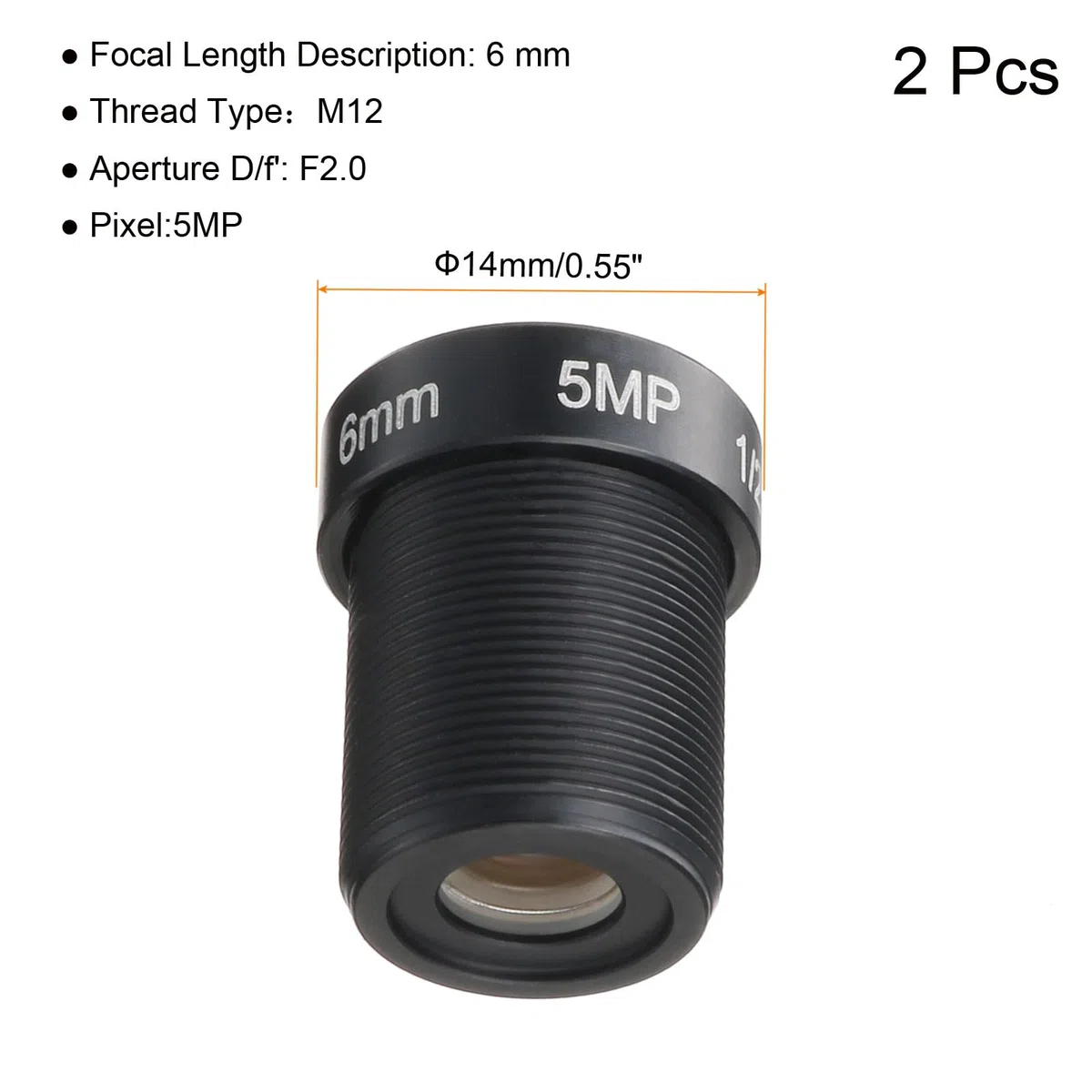 QUARKZMAN 6mm CCTV Fotocamera Lenti 5MP F2,0 FPV Grandangolo Sicurezza Fotocamera Lenti M12 Filettato Dia per IP Camera Panoramica Nero 2pz