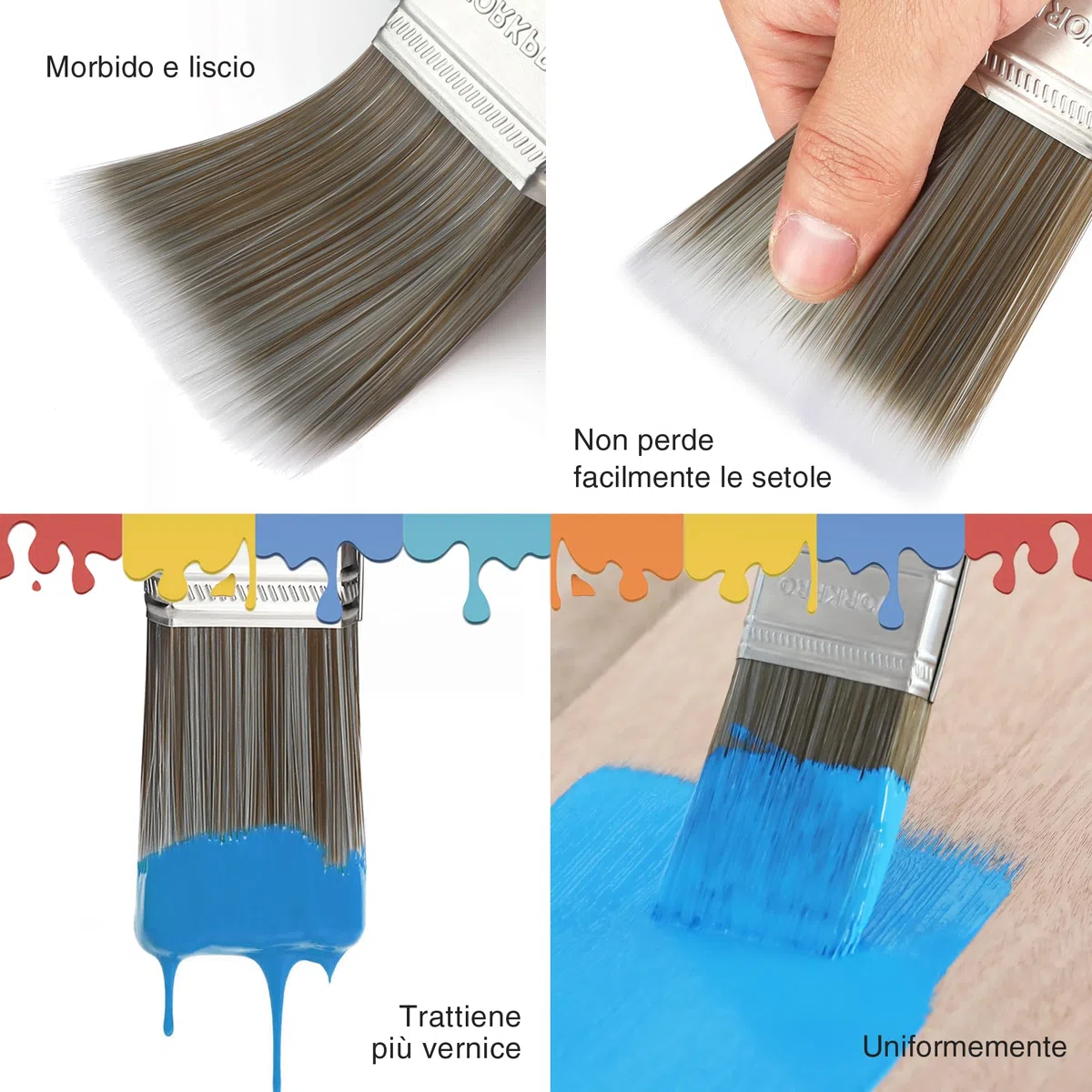 WORKPRO Set di 4 Pennelli per Pittura Professionali con Manico in Legno Resistente, 100% Certificato FSC, 2 Pennelli Piatti 25mm/38mm, 2 Pennelli Angolari 25mm/38mm, Nessuna Perdita di Capelli