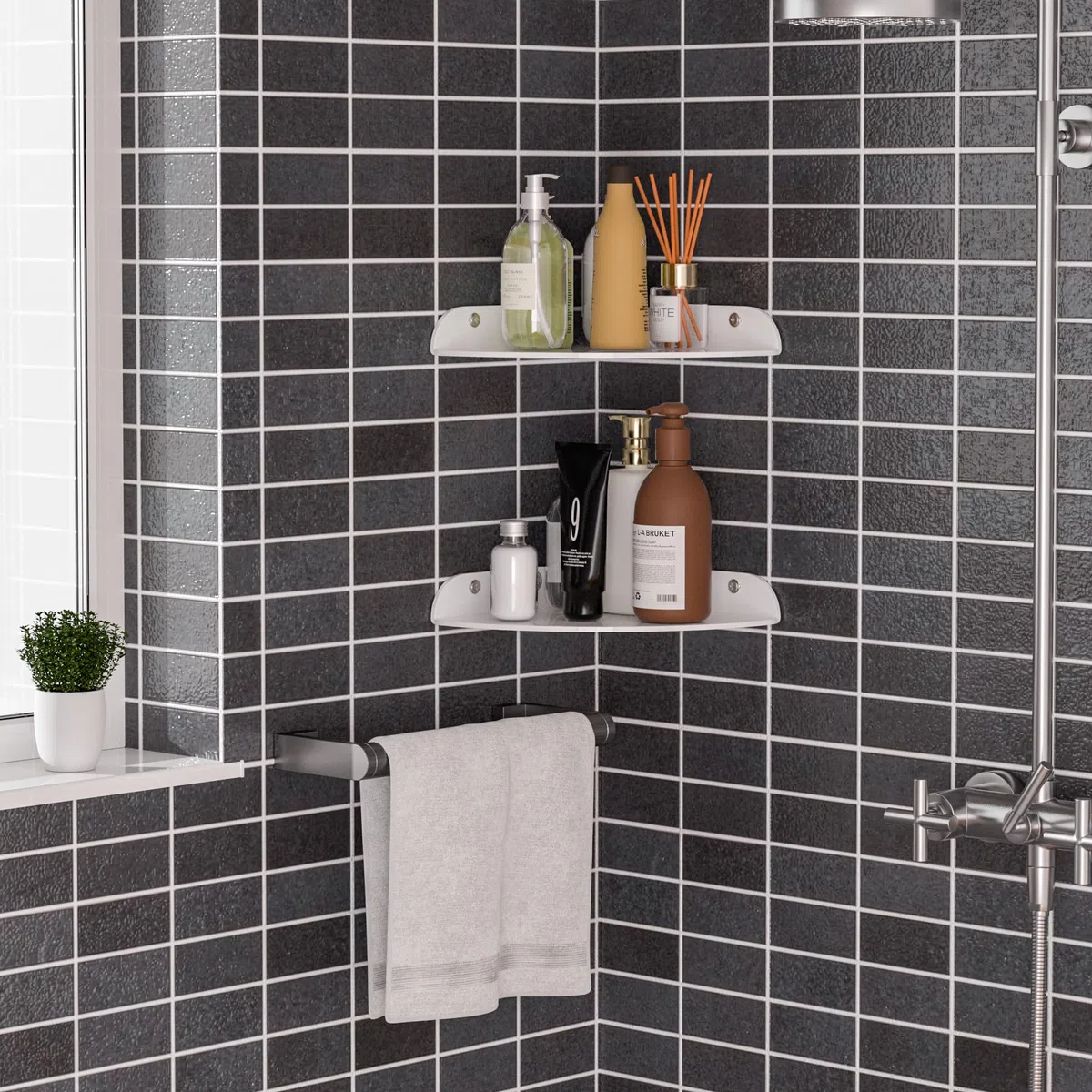 Sezanrpt 24 x 24 cm, set di 2 scaffali ad angolo in acrilico, per decorazione domestica, altoparlanti, telecamere di sicurezza, servizi igienici, piante, figurine, cosmetici, libri